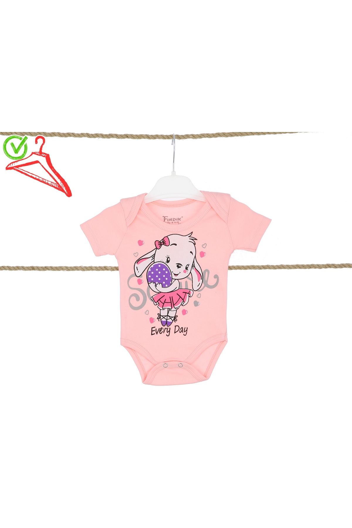 Fındık Baby&Kids Kız Bebek Kısa Kol Zıbın Body Çıtçıtlı Baskılı