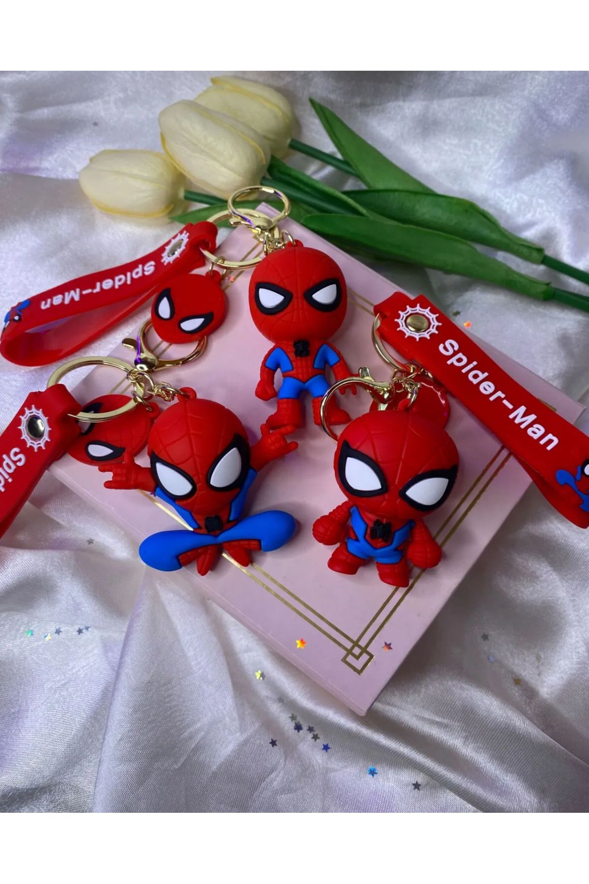 NEMOPHİLA 3D Spiderman Figürlü Silikon Anahtarlık 3'Lü set & Çanta Aksesuarı