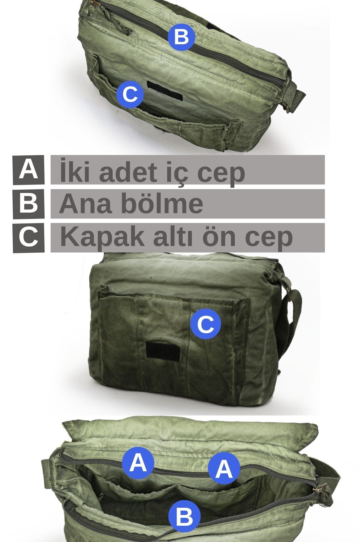 DARK COTTON 8128 Salaş Kanvas Omuz Postacı Haki Yeşil 15.6" Laptop Okul Seyahat Günlük Vintage Pamuk Çanta görsel 3