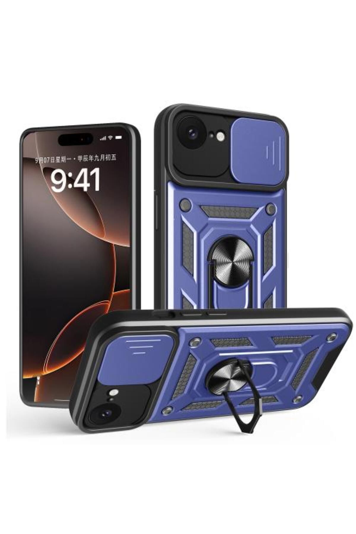 Teleplus iPhone 16E Kılıf Pars Yüzüklü Kamera Sürgülü Tank Kapak