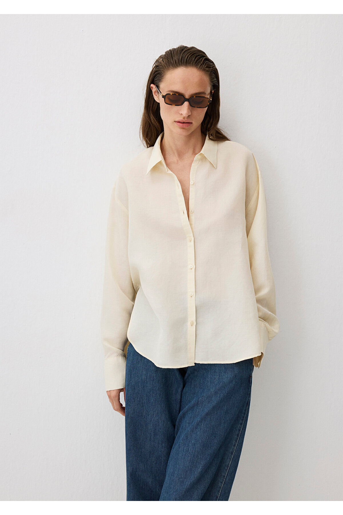 Ekru Tencel Tm Lyocell Karışımlı Gömlek Loose Fit / Bol Rahat Kesim 1211130-70068 — اکرو — تصویر 2 از 5