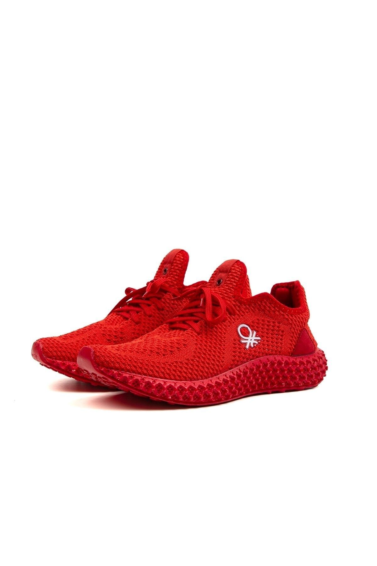 Benetton Fileli Bağcıklı Günlük Spor Ayakkabı Sneaker Kırmızı
