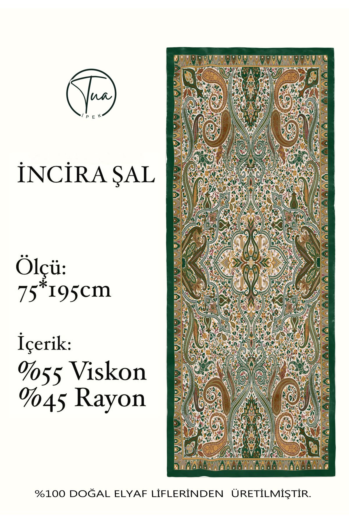 TUA İPEK İNCİRA Organic Floş Viskon ŞAL - Etnik Çiçek Desenli