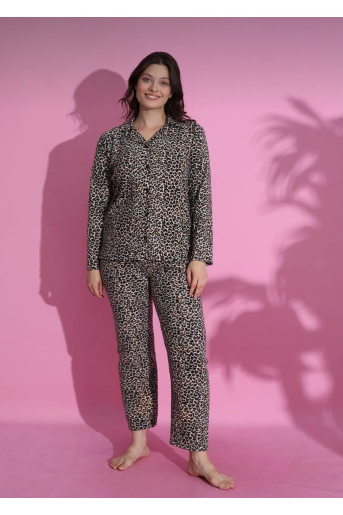 MODA NUR Leoparlı Polar Pijama Takımı