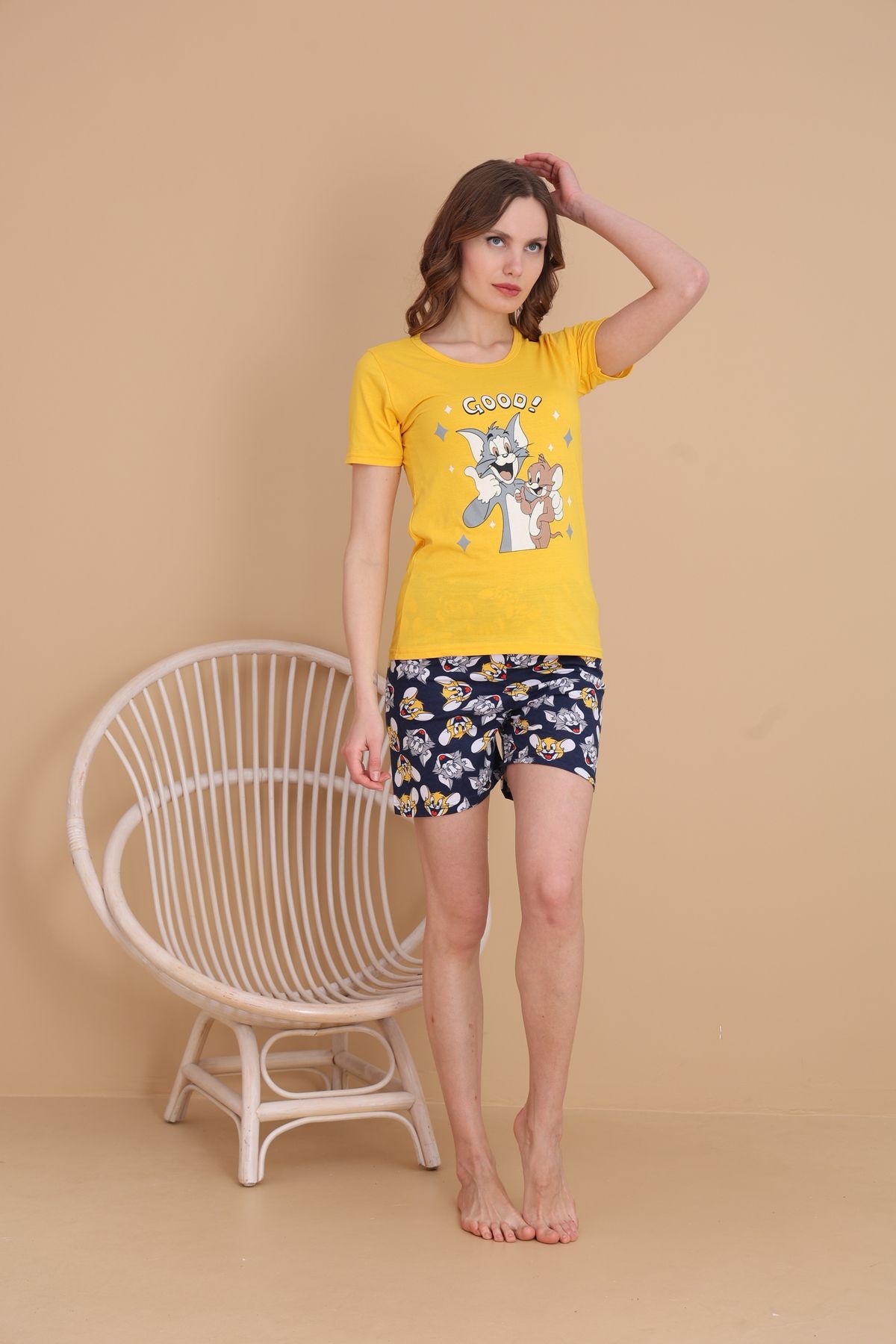 Mira Homewear Baskı Detaylı Kısa Kol Şortlu Kadın Pijama Takımı MR009