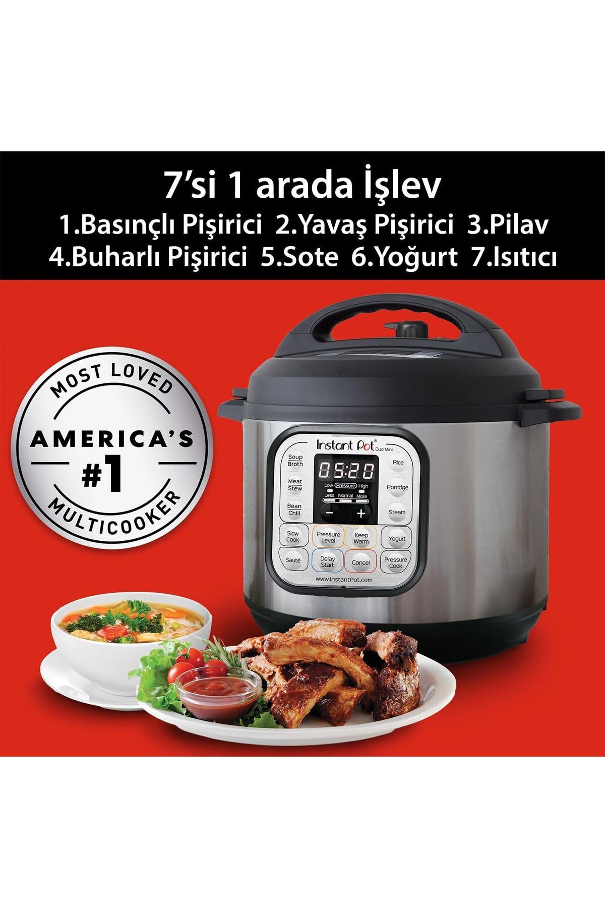 INSTANT Pot Duo 7 si 1 Arada Smart Cooker 5,7 L Düdüklü, Buharlı, Yoğurt ve Pilav Pişirici