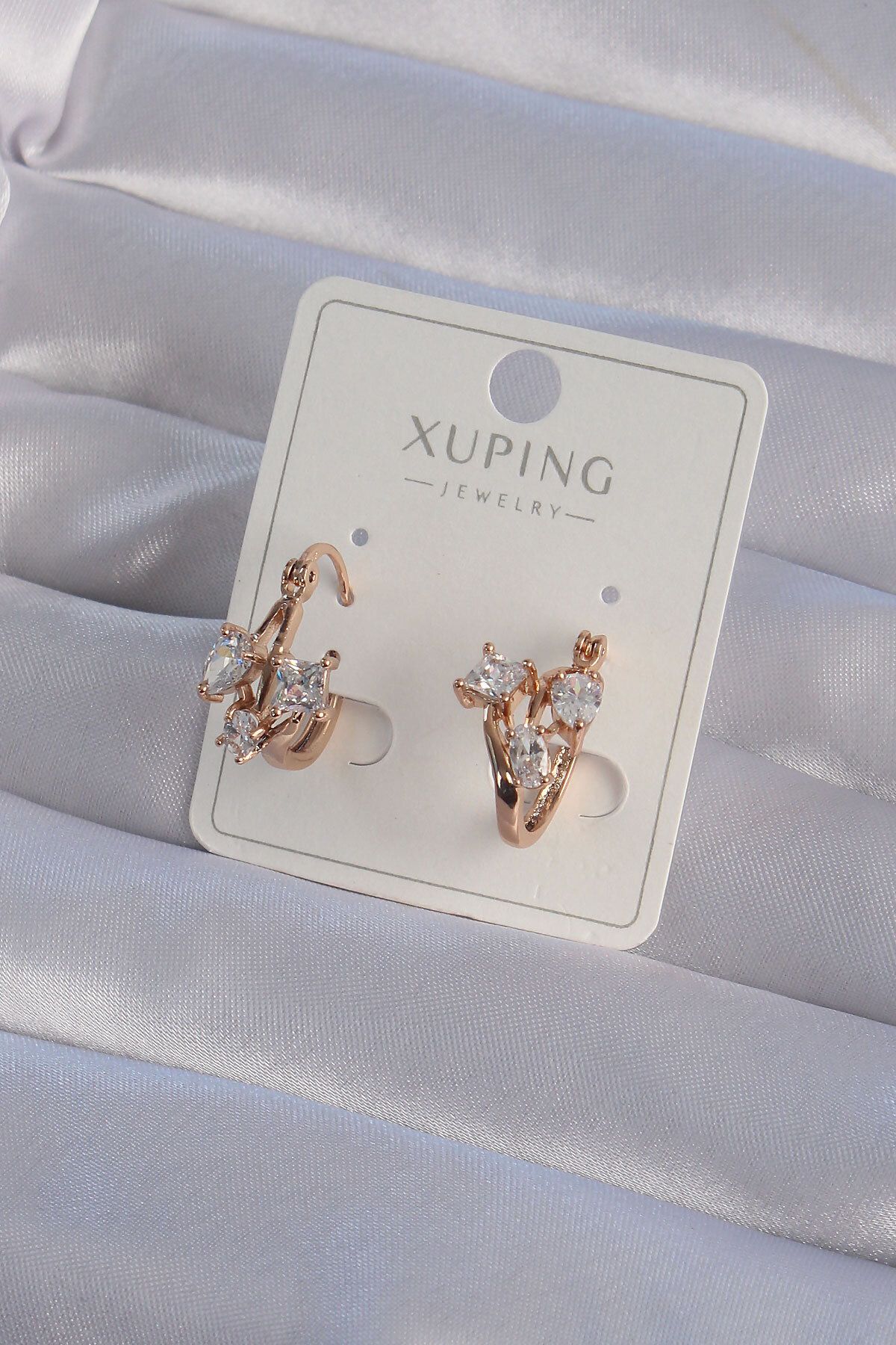 melfxxl eticaret XUPİNG Rose Renk Zirkon Taşlı Halka Küpe - Lisinya