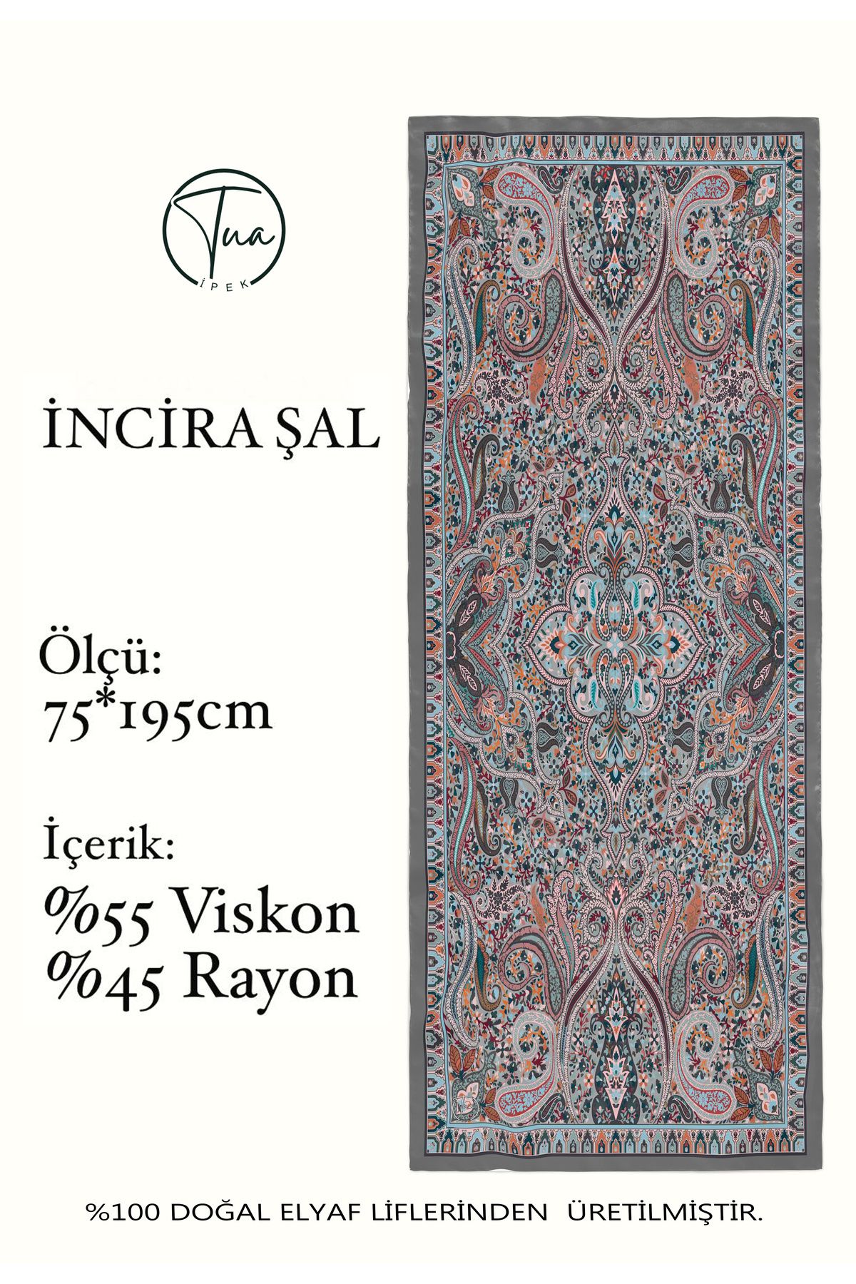 TUA İPEK İNCİRA Organic Floş Viskon ŞAL - Etnik Çiçek Desenli