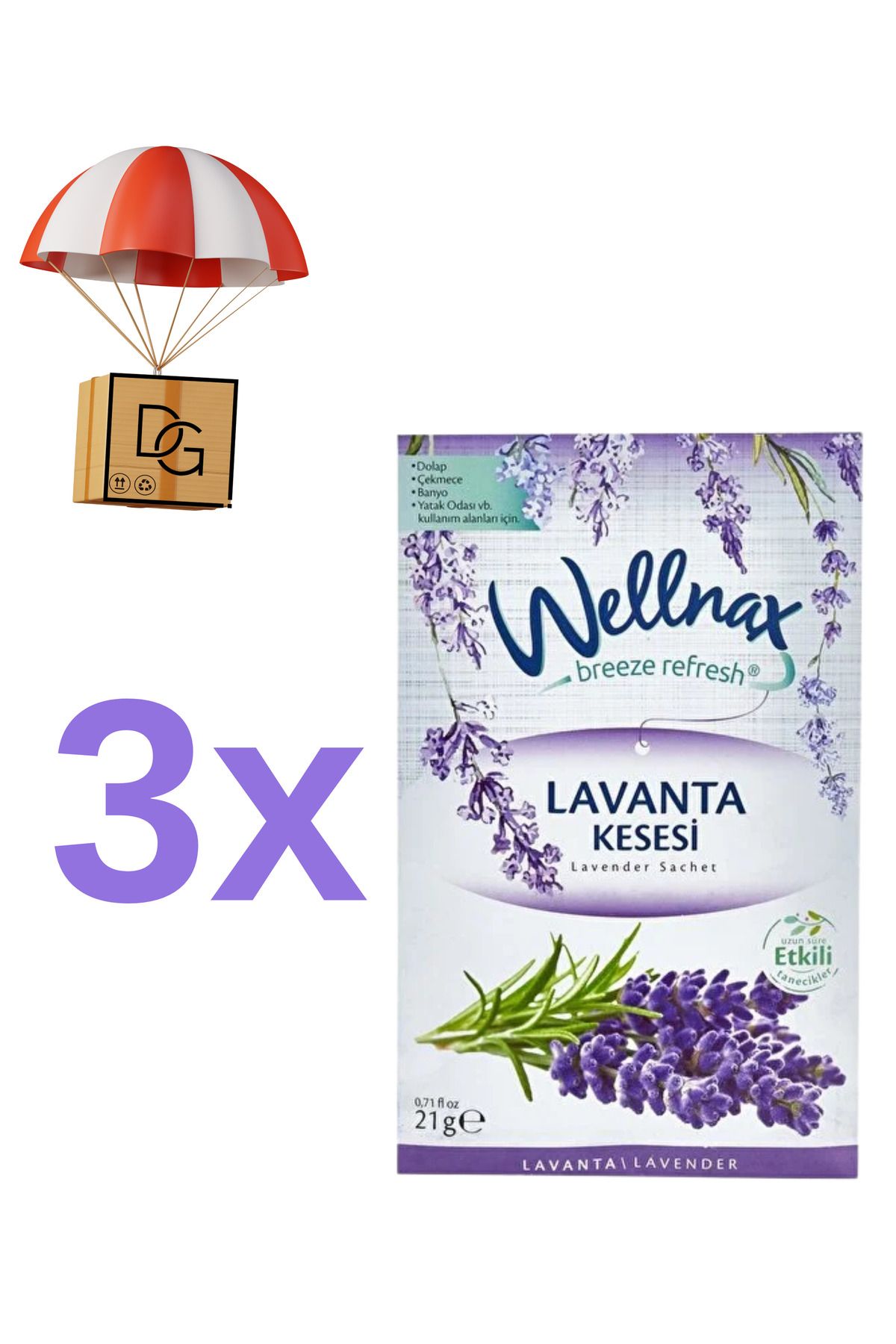 DETAY GLOBAL KURUMSAL 3 Adet Wellnax Dolap Çekmece Kesesi (Lavanta)