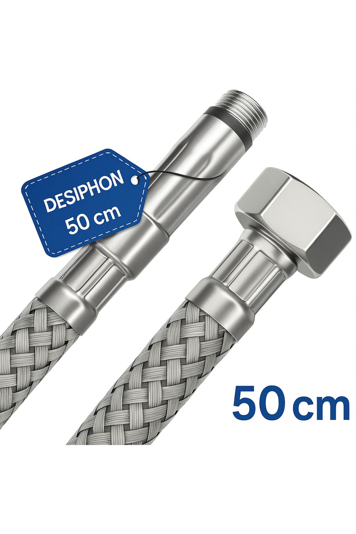 DESIPHON 50 cm Paslanmaz Çelik Batarya Flexi Hortum | Koku Yapmaz, Sızdırmaz, Dayanıklı