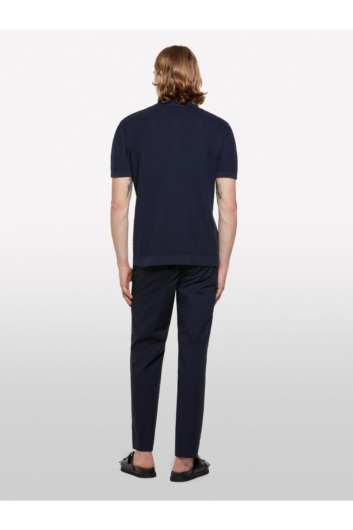Sisley %100 Pamuk Triko Polo T-Shirt Erkek Lacivert Polo - 325P1094S300M