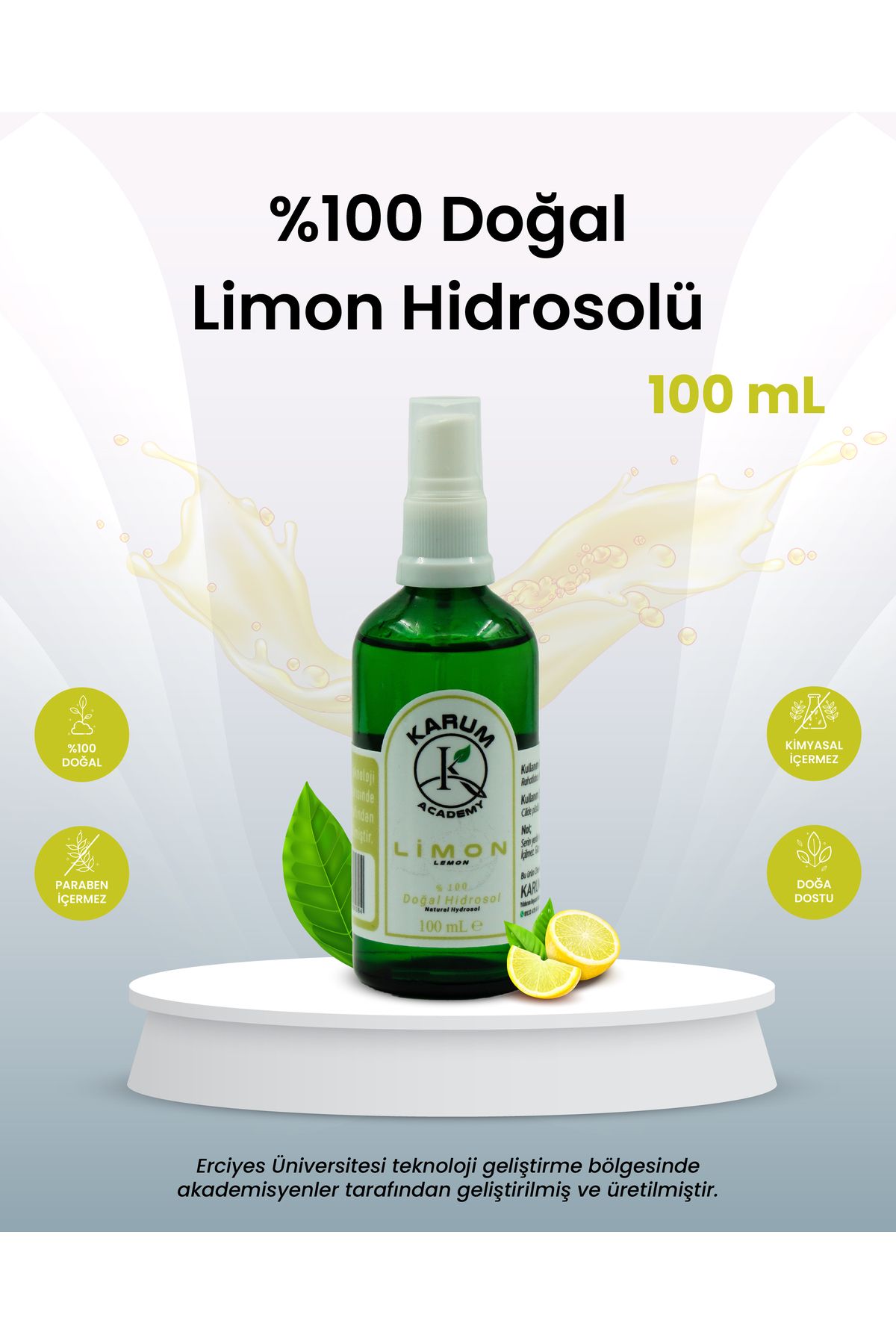 karum academy Limon Hidrosolü (100% Doğal Limon Suyu) Cildinize tazelik, ruhunuza enerji katın! 100 mL