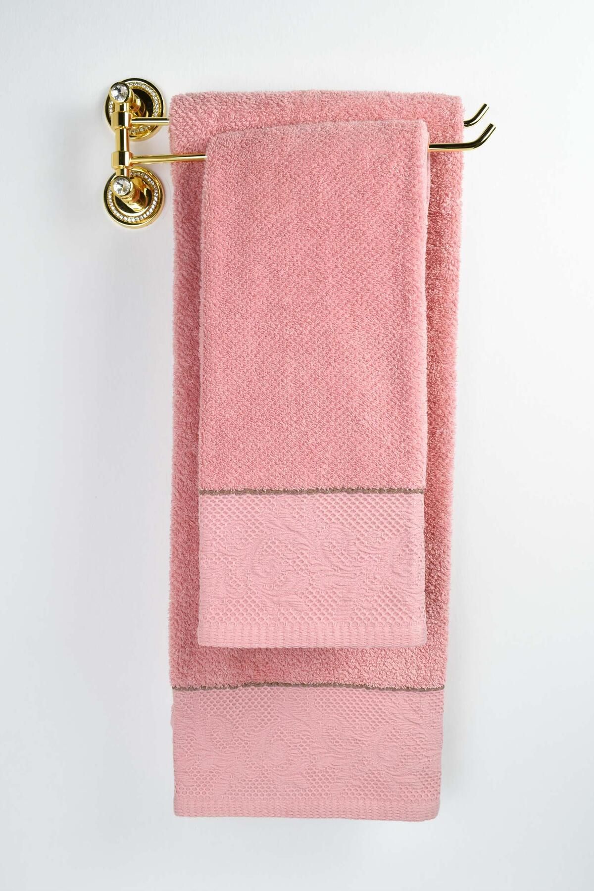 Biriz Moda Emily Jakarlı Banyo Havlusu - Pembe