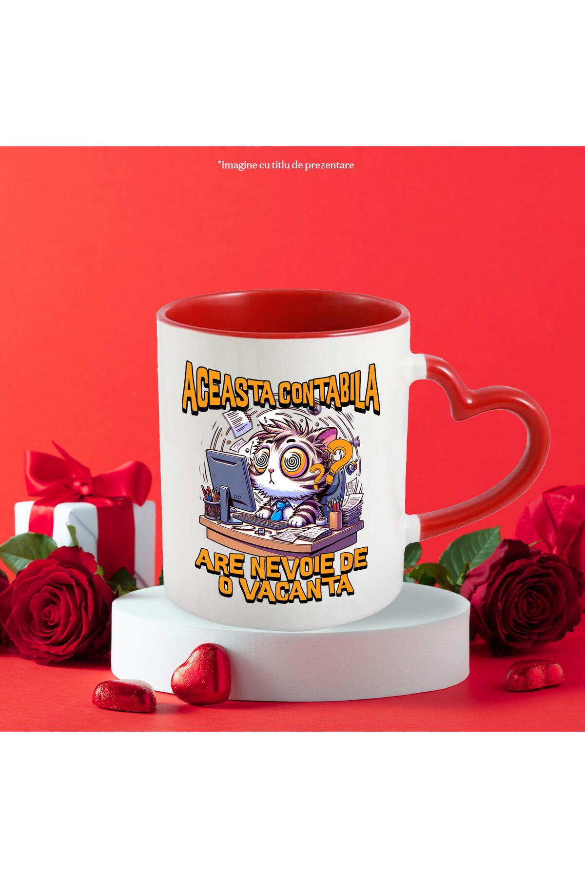 StoryGift Romania-Funny Confused Cat Mug At Desk Calculator Text This Accountant Has Us, With Heart Handle 2