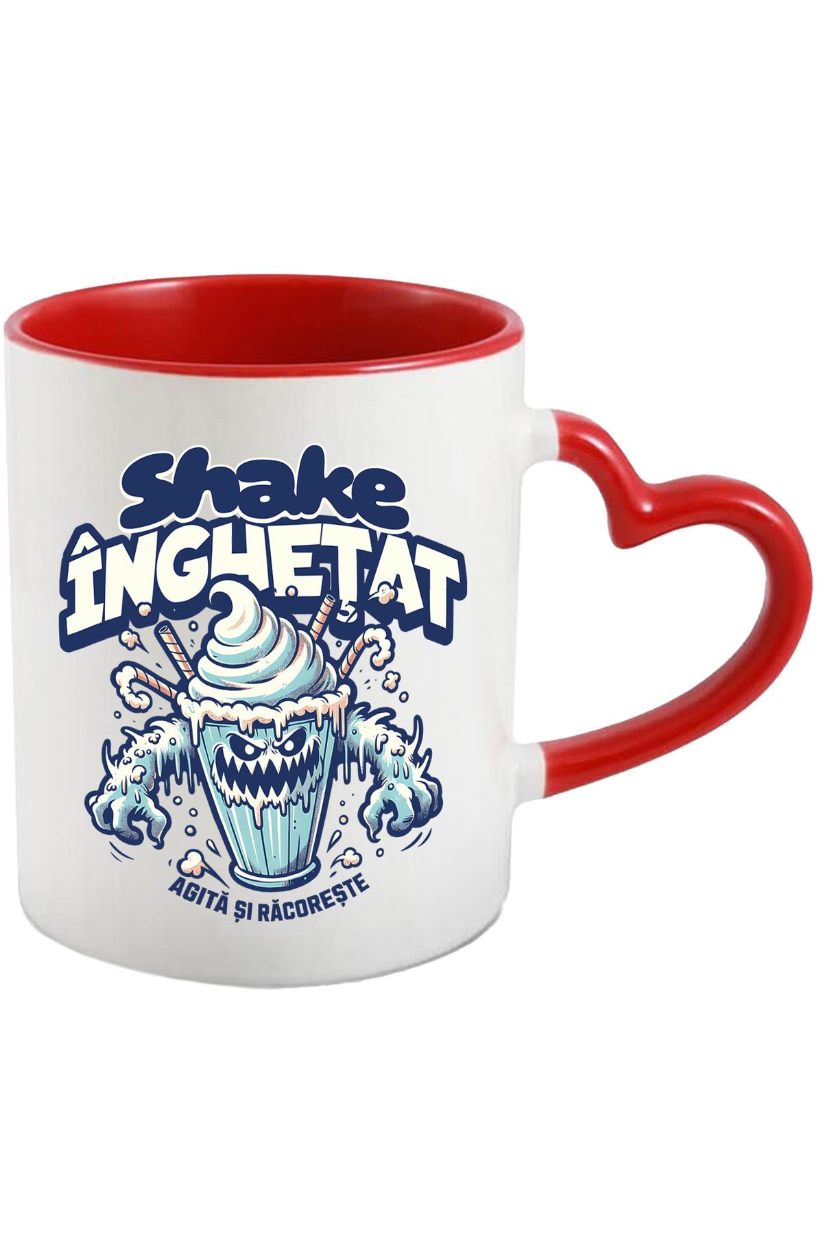 StoryGift Romania Cana Shake Inghetat Agita Si Racoreste Pahar Furios, 330ml, Ceramica Cu Maner In, Cu Maner Inim - One Size