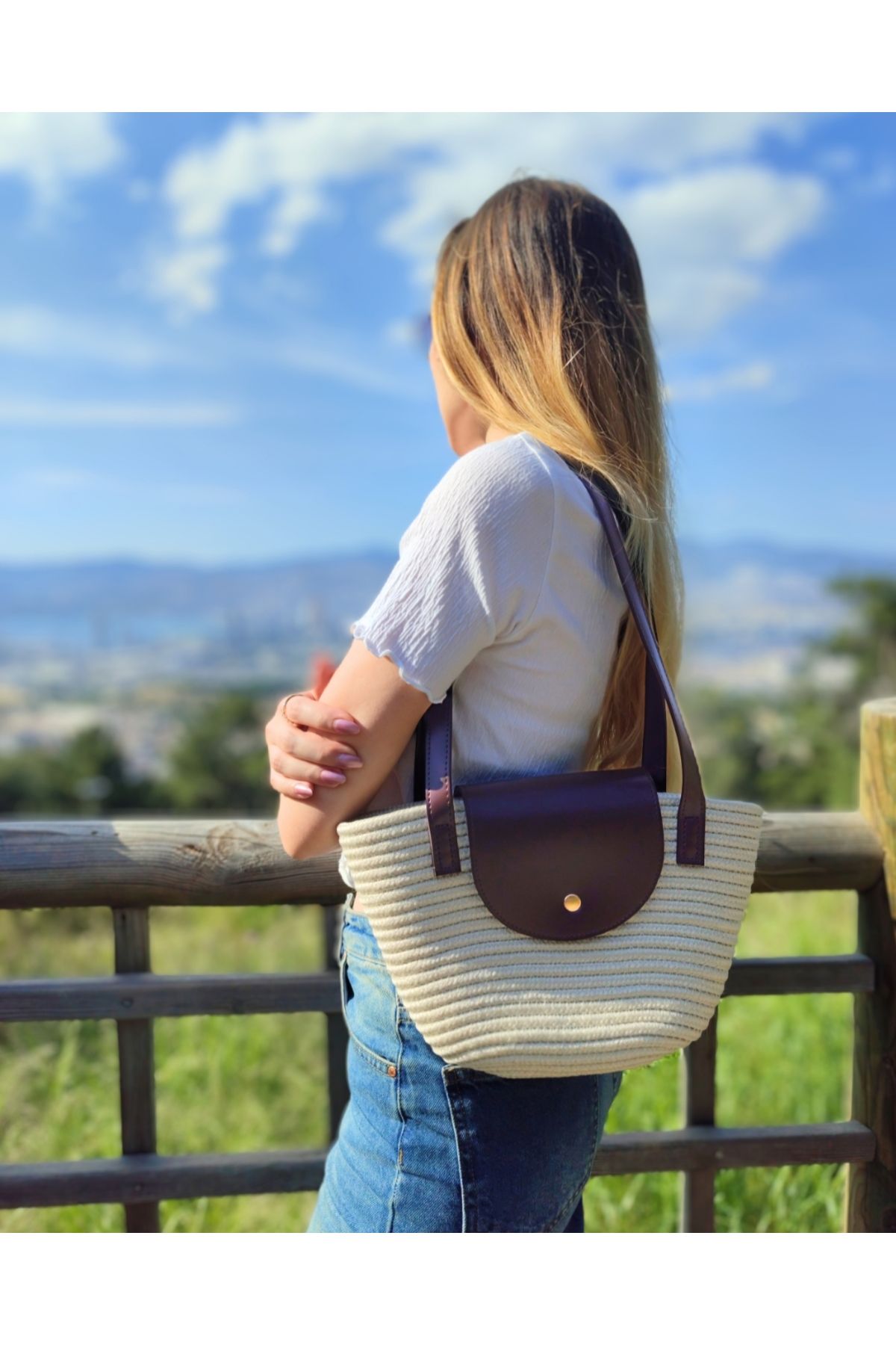 LadyVenüs Kadın Handmade Orta Boy Hasır Plaj Omuz Çantası