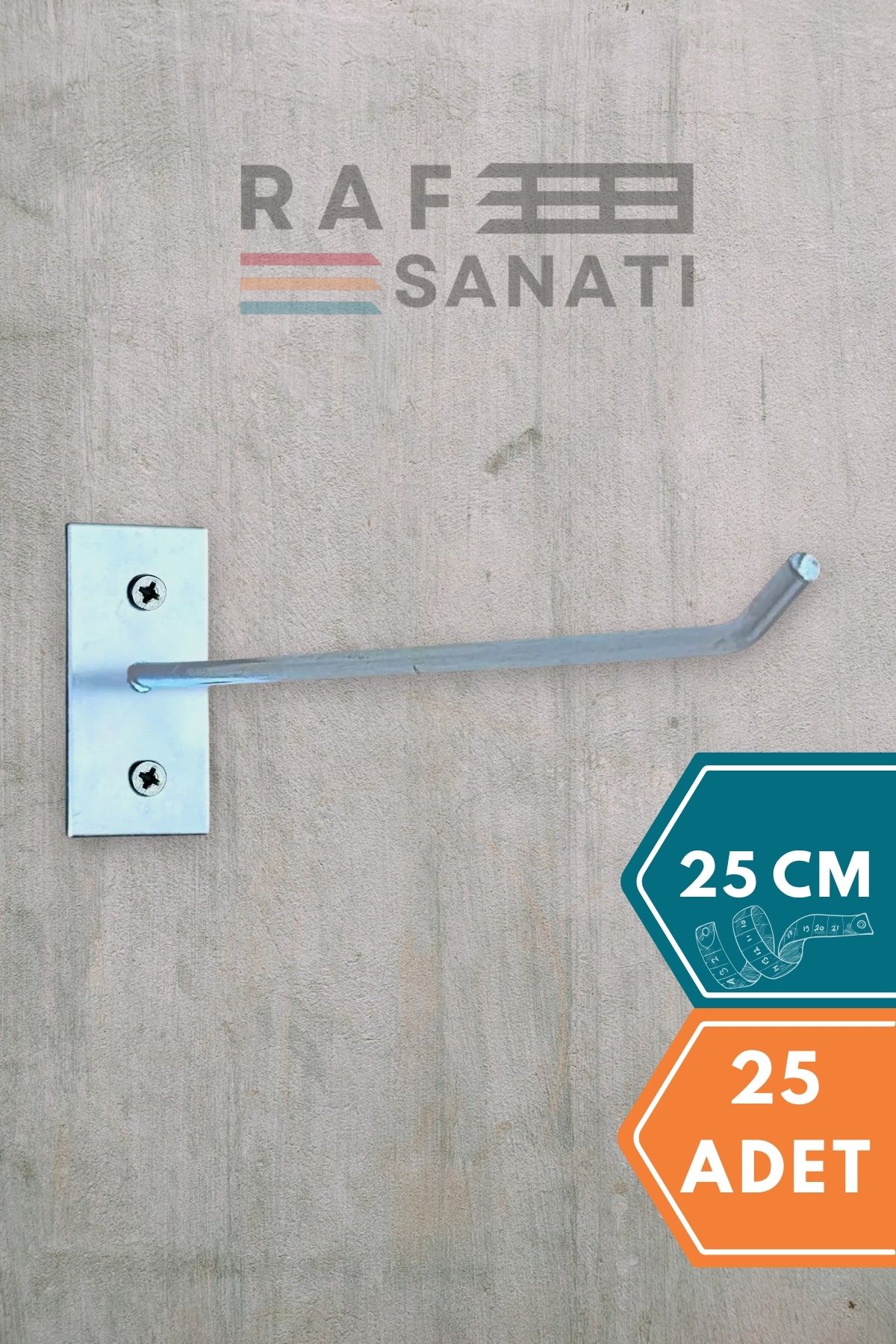 Raf Sanatı Duvar Kancası 25 Cm Duvar ve Suntaya Monte Askı Vidalı Kanca Raf Kancası Raf Askısı Aksesuar Tel