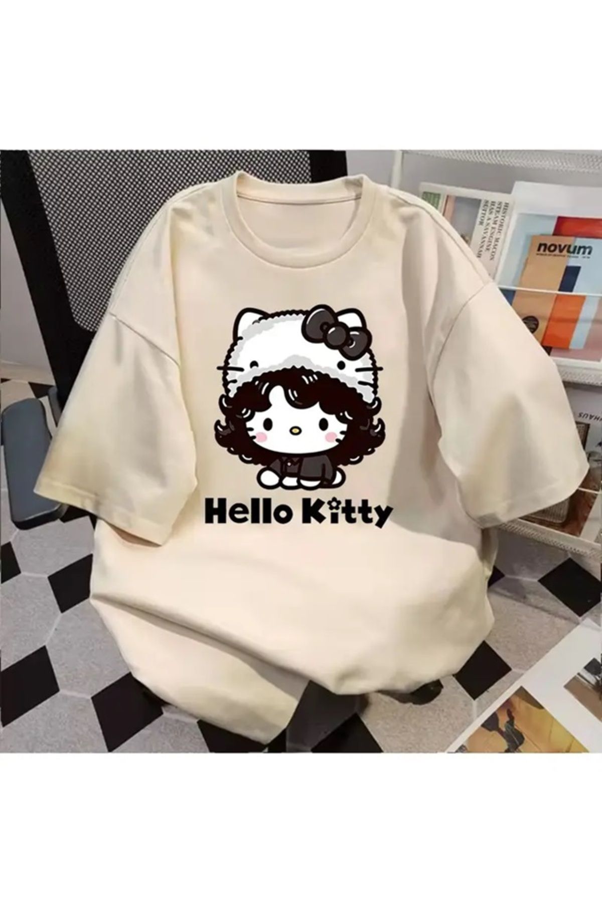 Touz Moda H Kitty Baskılı Unisex Oversize T-shirt
