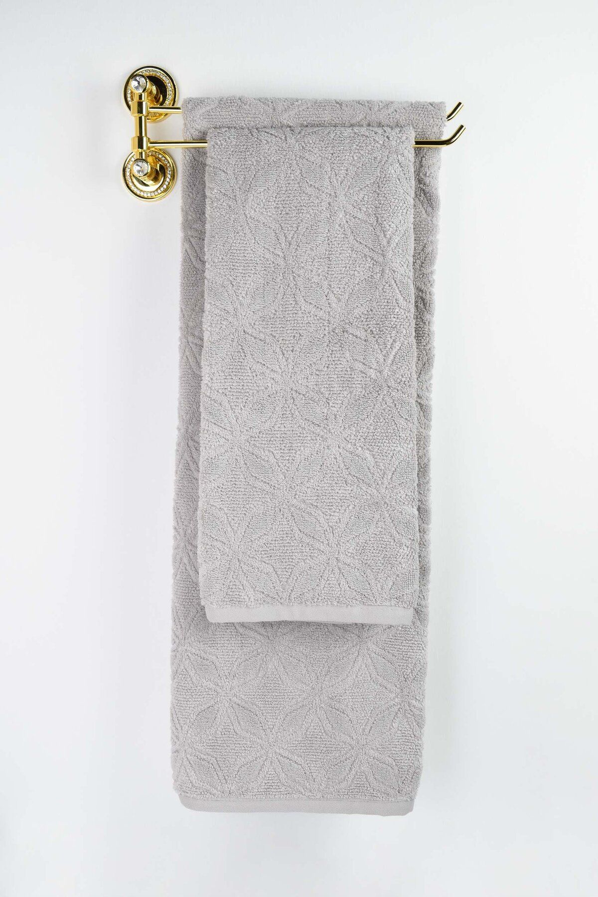 Biriz Moda Leave Jakarlı Banyo Havlusu - Gri