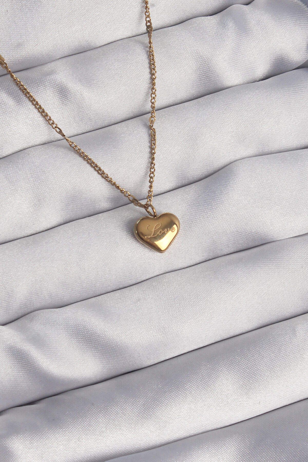 melfxxl eticaret 316L Çelik Gold Renk Kalp Model Love Kolye - Lisinya