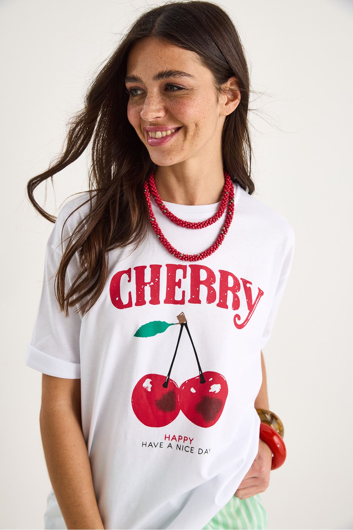 Bianco Lucci-Γυναικείο μπλουζάκι Cherry Printed Oversize Basic βαμβακερό 04025 60284052 6