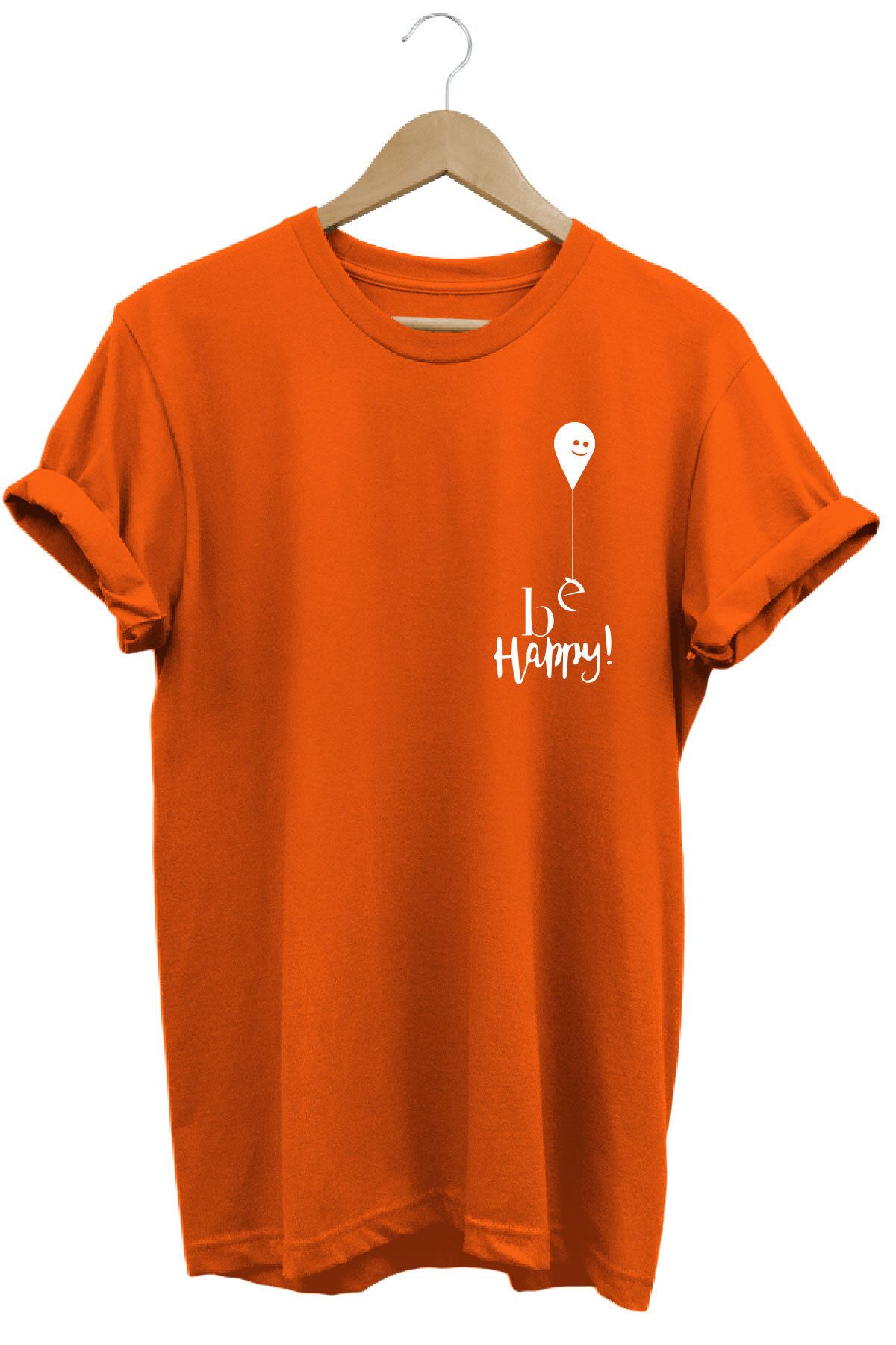 onsrawear Be Happy Baskılı %100 Pamuk Bisiklet Yaka Basic T-shirt