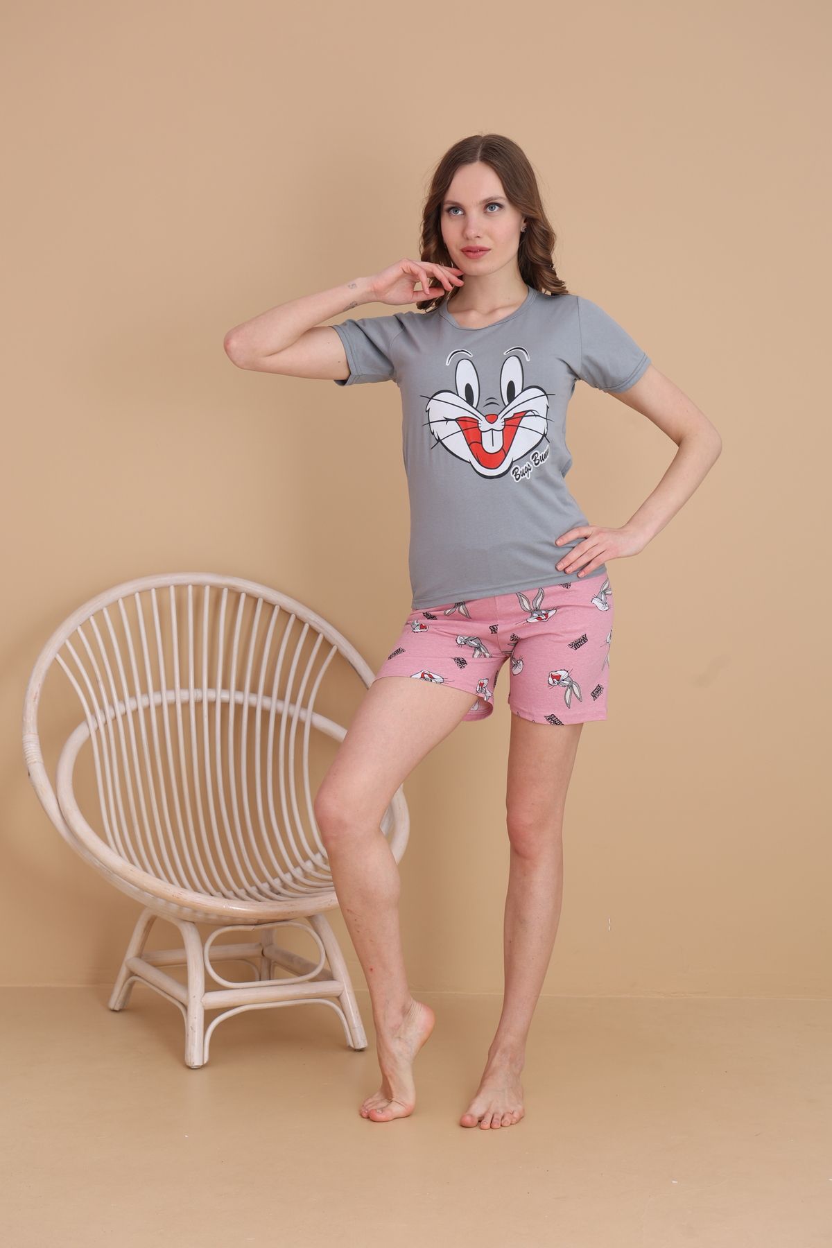 Mira Homewear Baskı Detaylı Kısa Kol Şortlu Kadın Pijama Takımı MR009