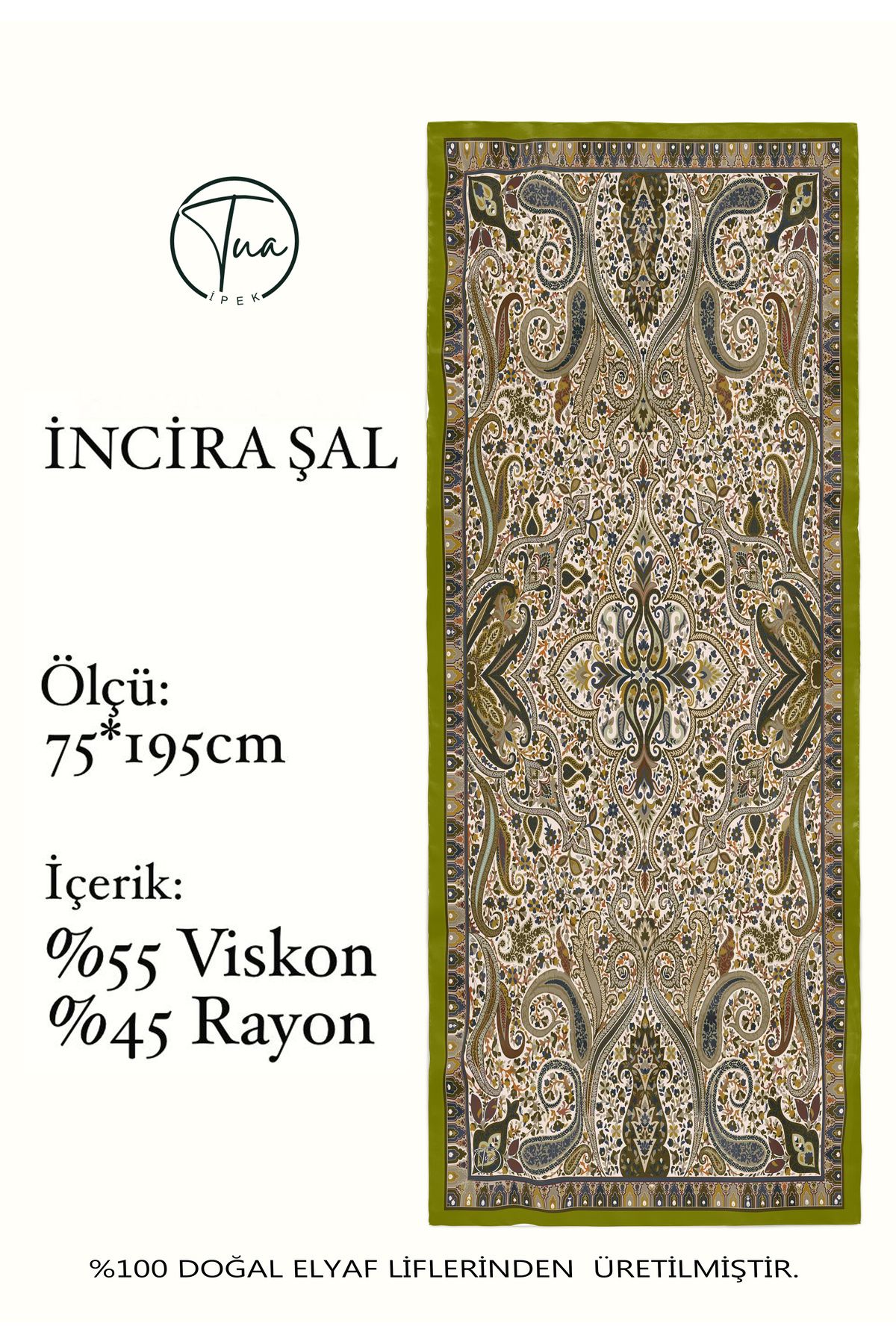 TUA İPEK İNCİRA Organic Floş Viskon ŞAL - Etnik Çiçek Desenli