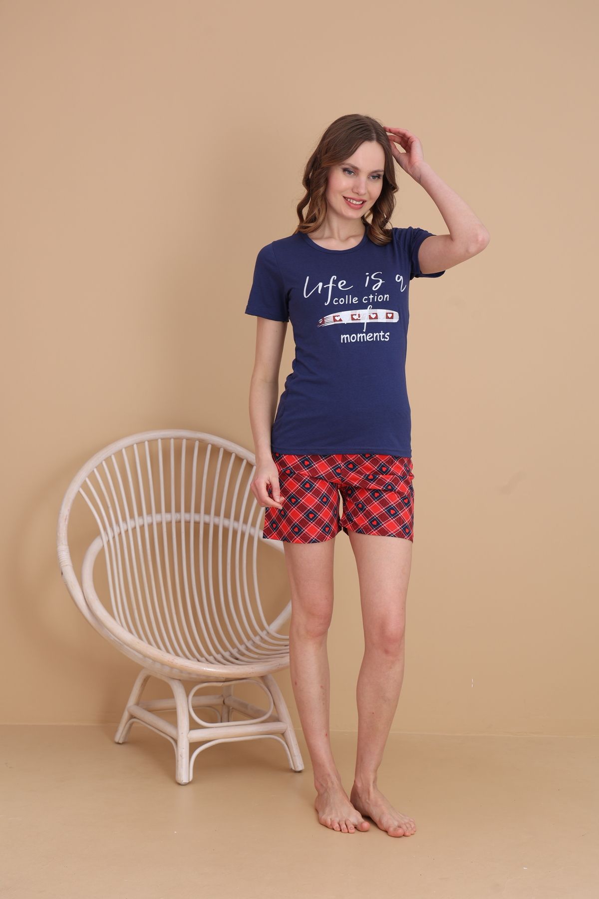 Mira Homewear Baskı Detaylı Kısa Kol Şortlu Kadın Pijama Takımı MR009