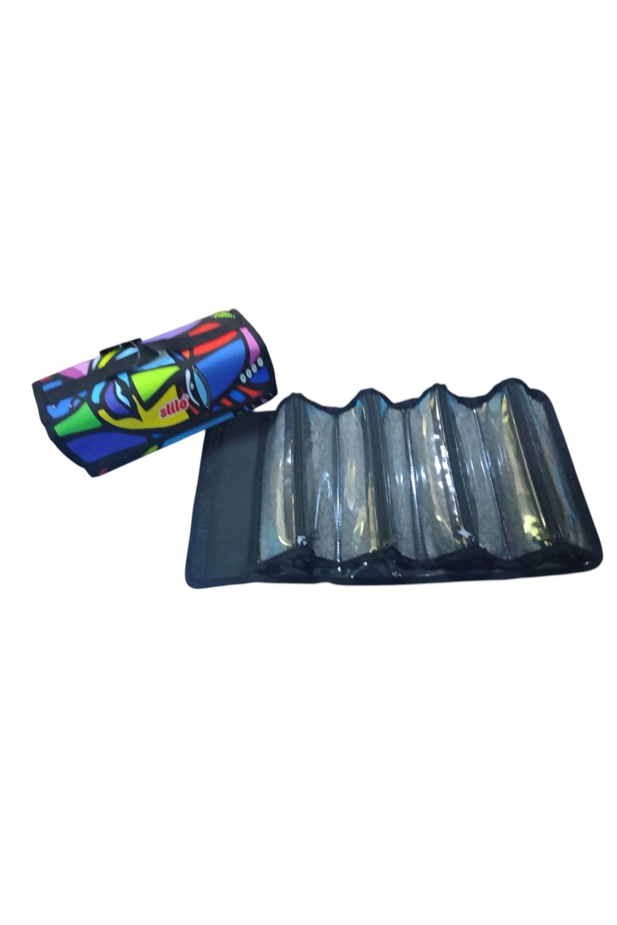Stilo STİLO KUMAŞ DÖRTLÜ KALEM ÇANTASI DESENLİ ( Stanied Glass Faces )
