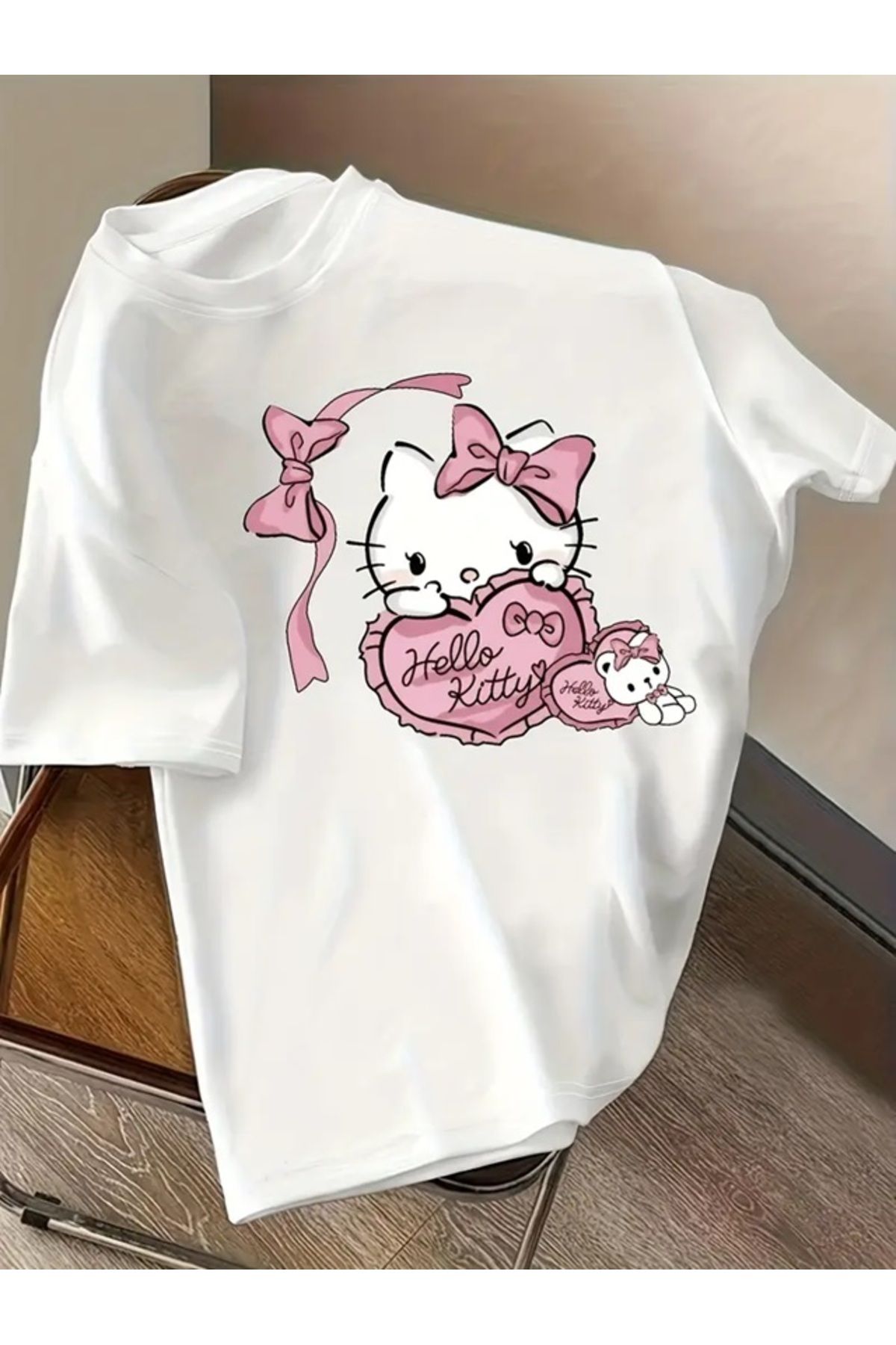 Touz Moda Kitty Baskılı Unisex Oversize T-shirt
