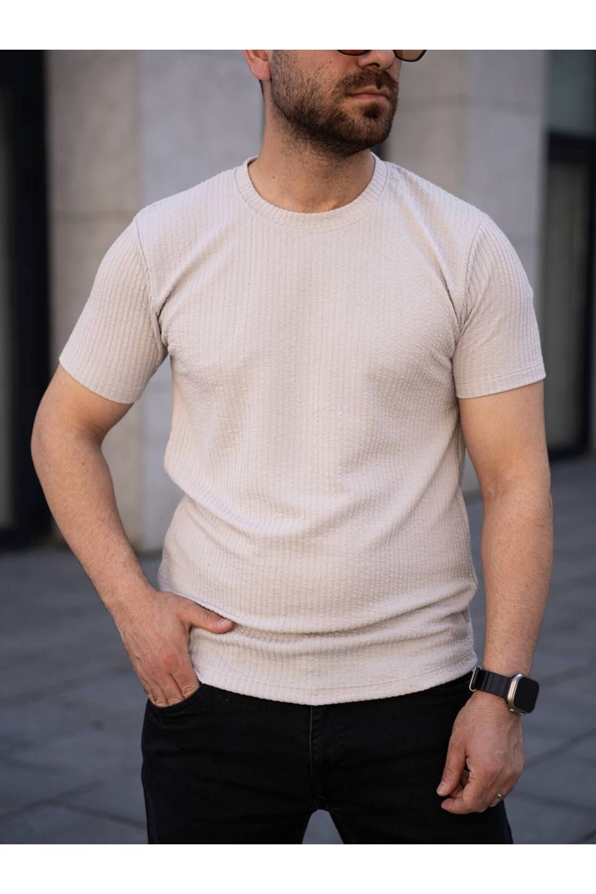 ROBERTO BORNOVA Bisiklet Yaka Waffle Burgu Kumaş Tshirt KP