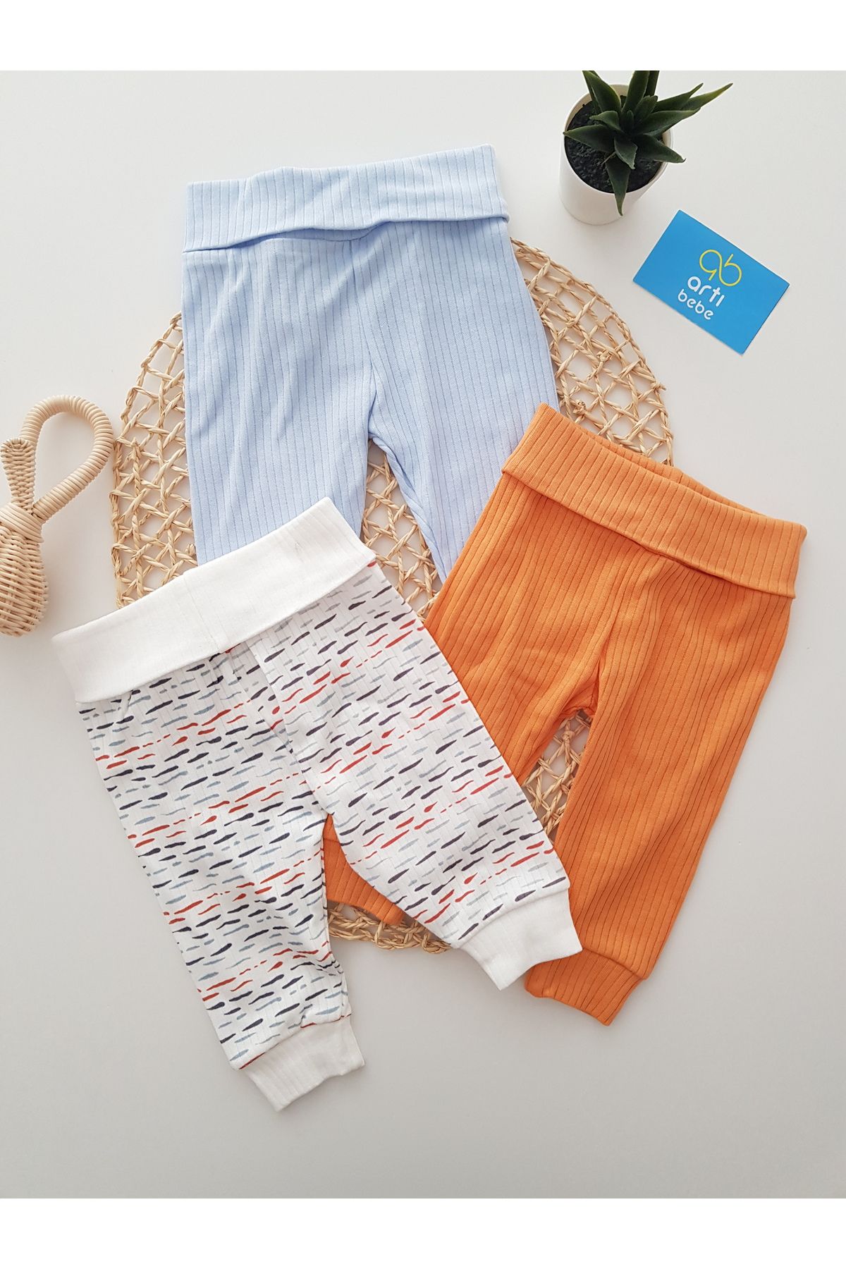 artıbebe Çizgili 3lü Alt %100 Pamuklu Likralı Penye Yenidoğan Bebek Pantolon&Tek Alt&Pijama