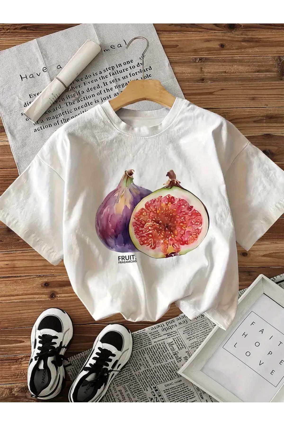 AEMİ Unisex Fruit Baskılı %100 Pamuk Oversize T-shirt