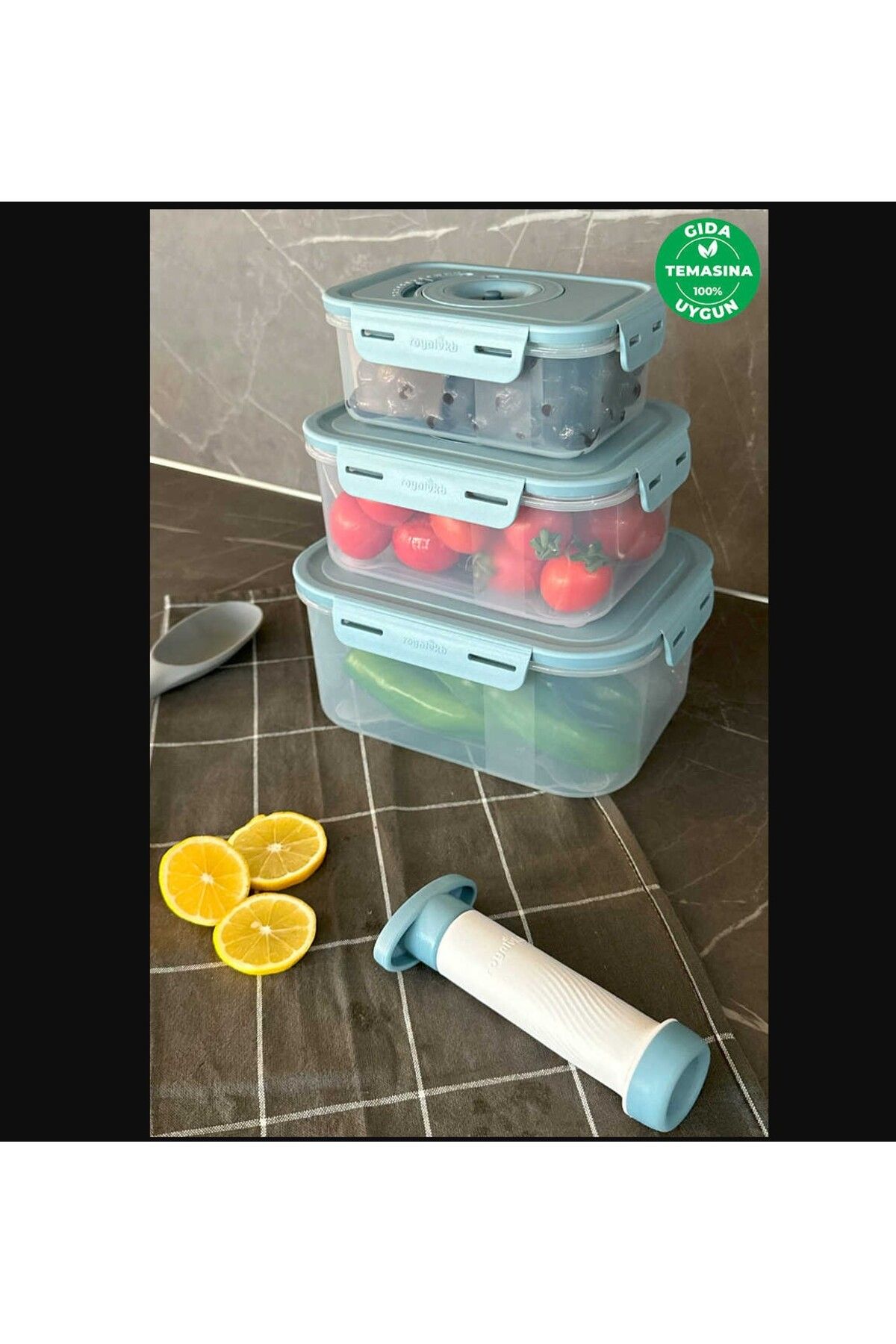 esdekor Seoul Taze Ürün Saklama Kabı 4'lü Set (0,6lt + 1,3lt + 2,5lt + Pompa)