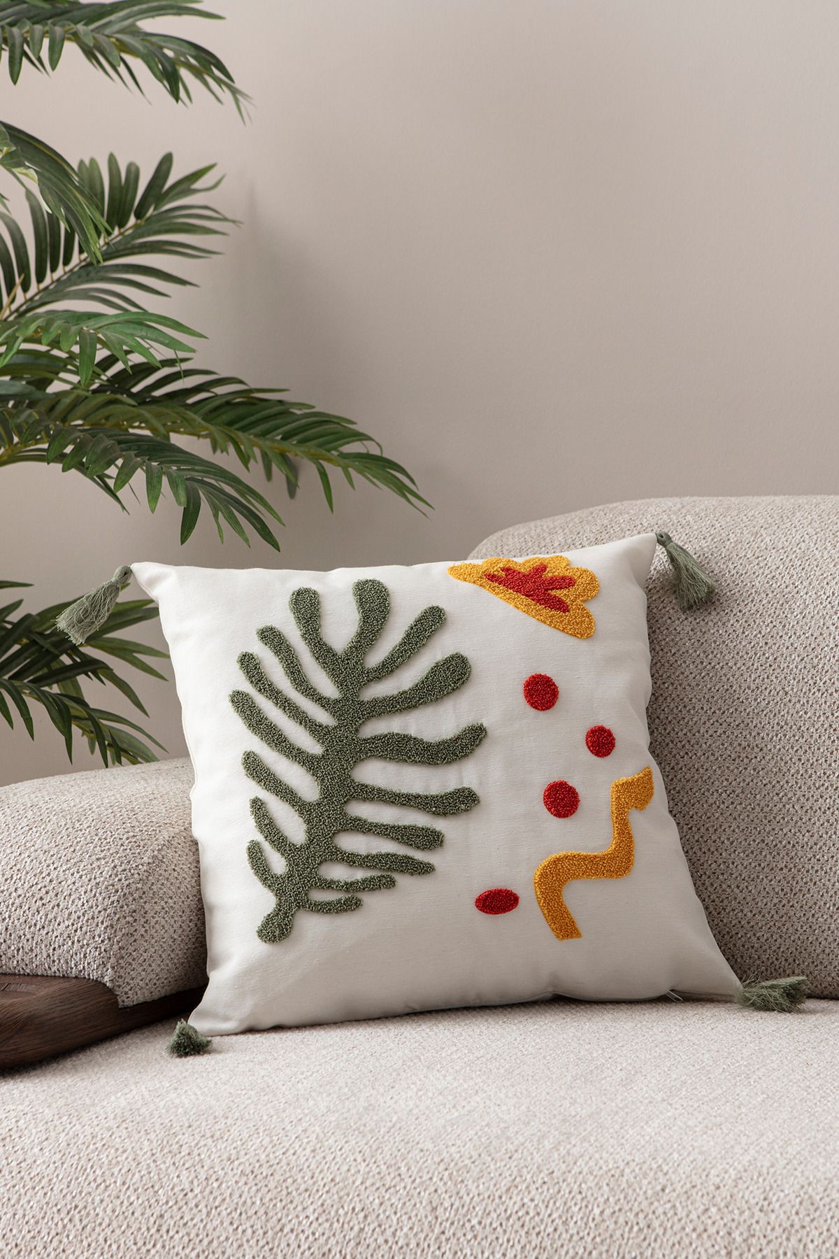 EVOTTO HOME COLLECTİON Comfort Punch Desenli Kırlent Kılıfı Kare Dekoratif Bohem Nakışlı Koltuk Yastık Kılıfı panç 45x45
