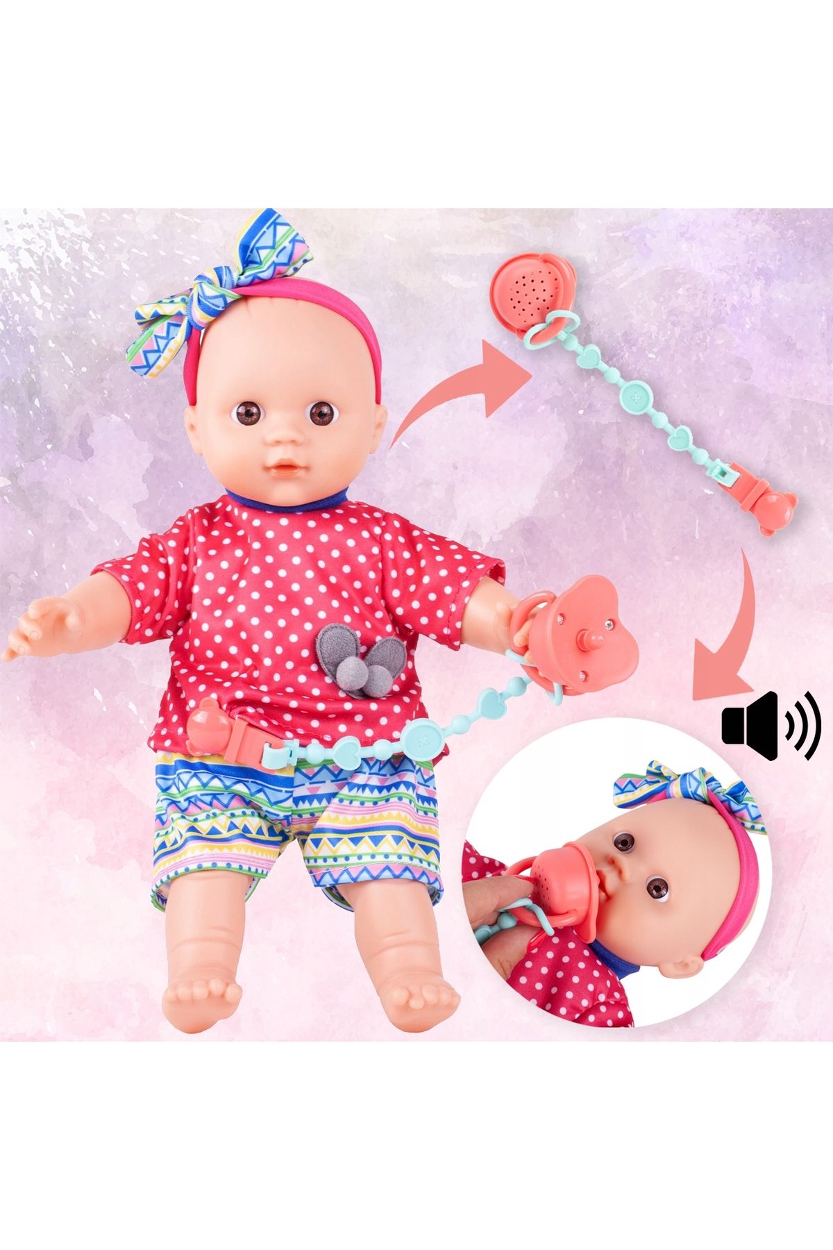 zola-Interactive baby doll, pacifier with chain, soft material, 31 x 23 x 9 cm 9