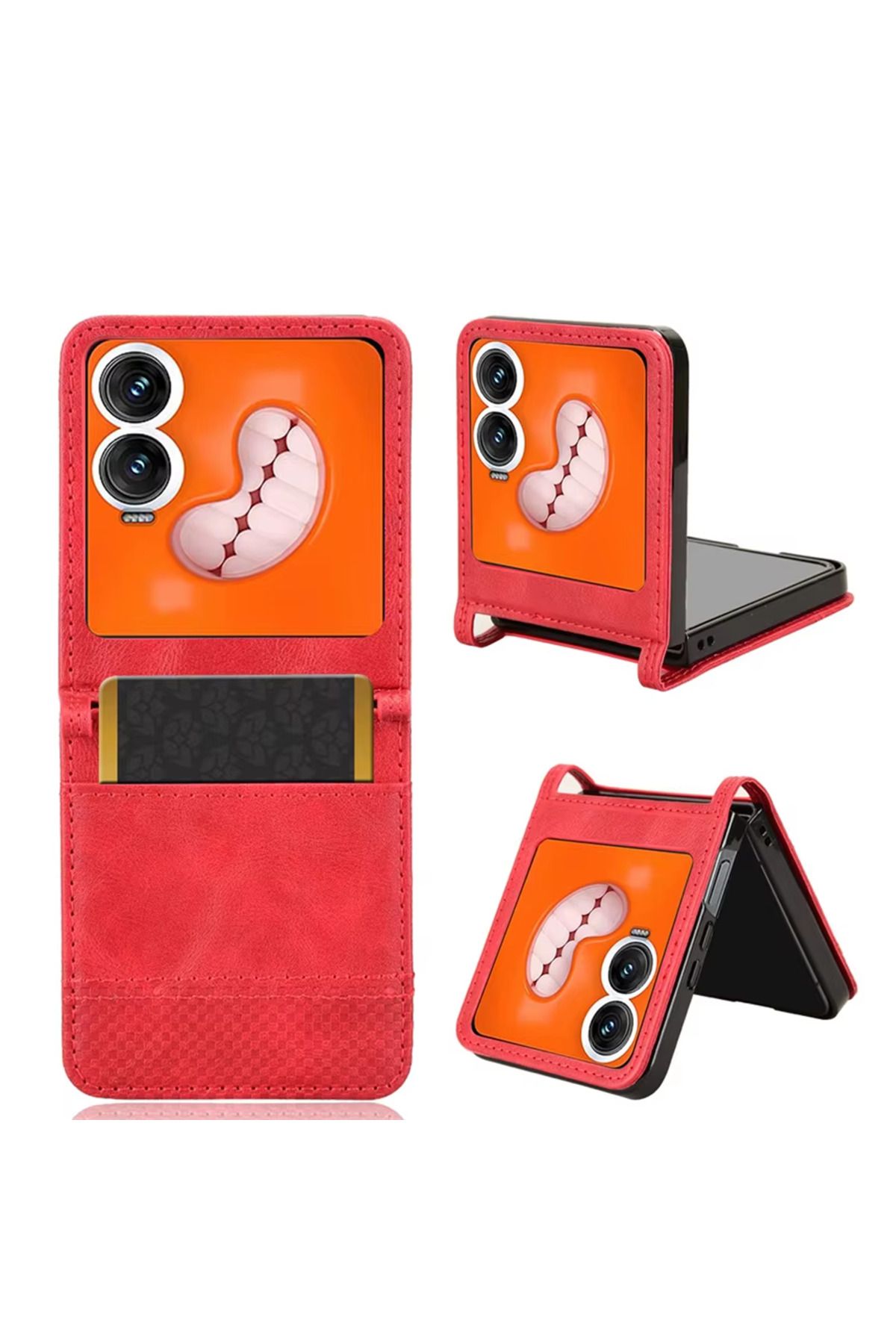 Microcase Tecno Phantom V Flip2 Retro Tasarım Kartlıklı Deri Kılıf-AL5119