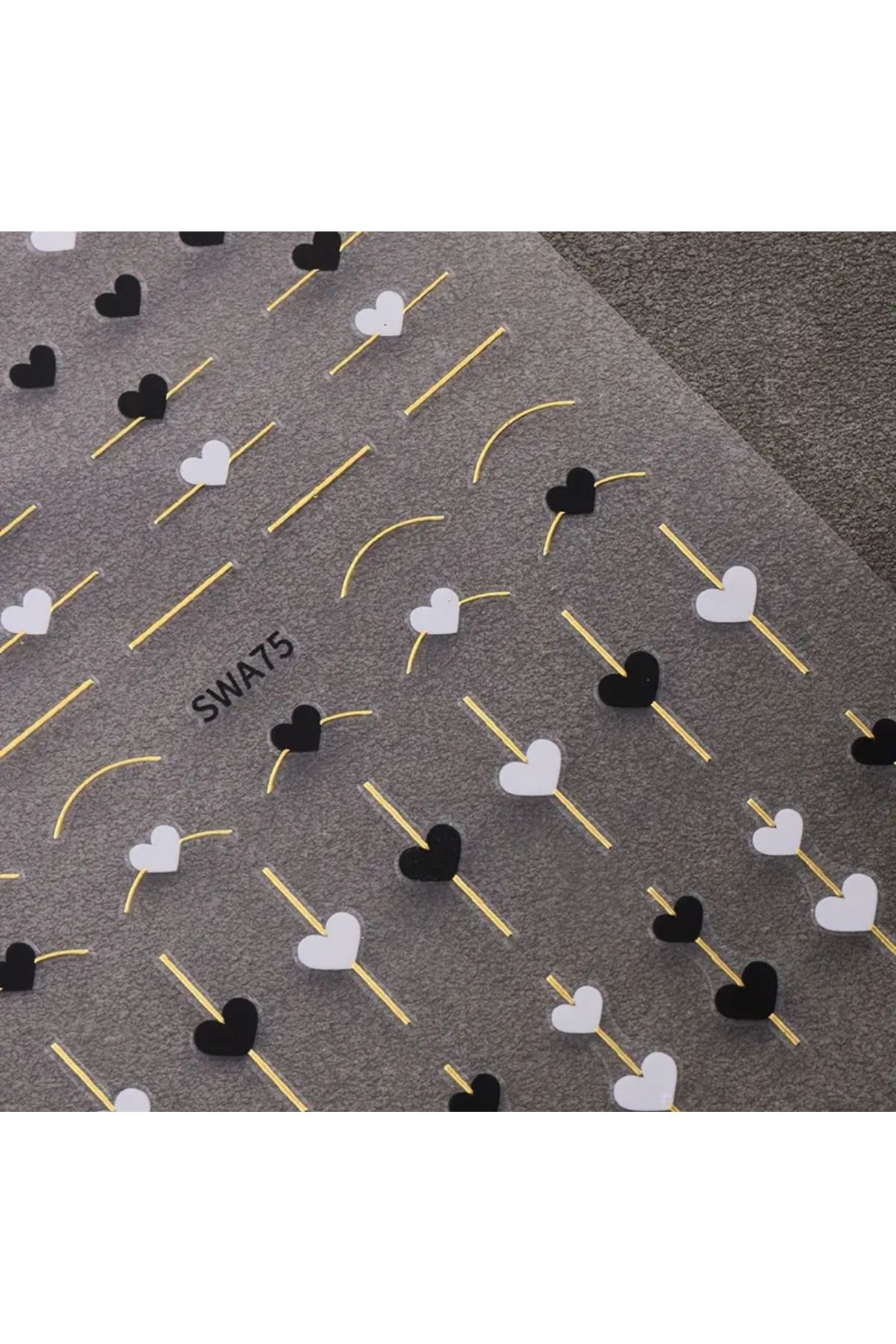zeinapp Kendinden Yapışkanlı Siyah Beyaz Kalpli Gold Tırnak Sticker Nail Sticker
