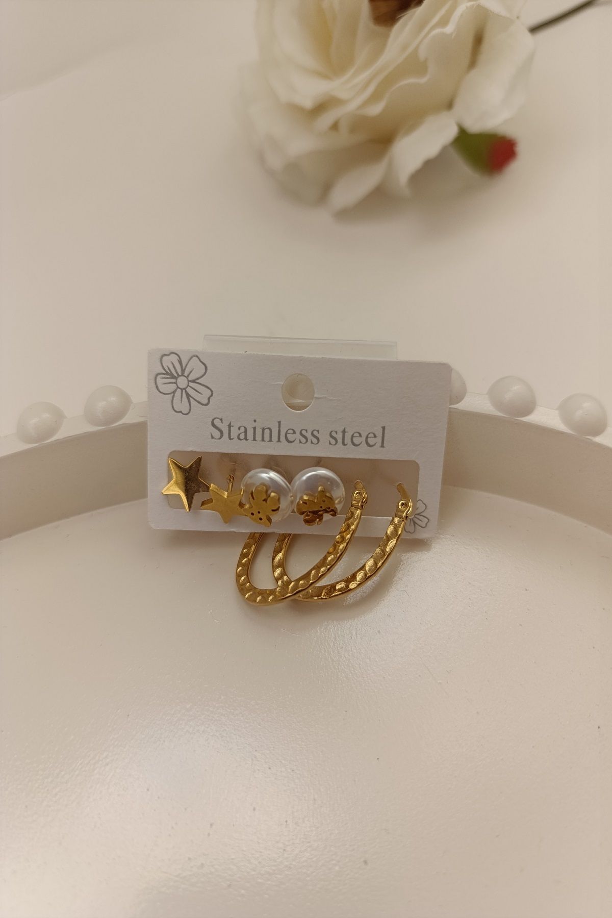 MARZELLA ACCESSORİES çelik gold çoklu küpe