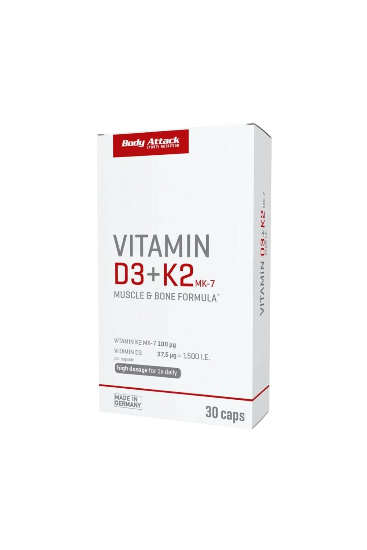 Body Attack Vitamina D3 + K2, 30 Capsule, Body Attack, Supliment Alimentar Pentru Sanatate - One Size