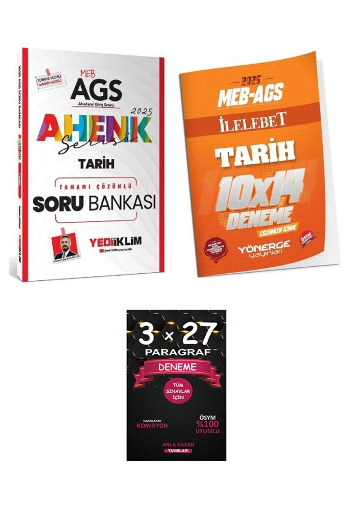 Anla Kazan Yayınları Yediiklim + Yönerge 2025 MEB-AGS Tarih Soru Bankası + 14 Deneme 2 li Set+Anlakazan Paragraf