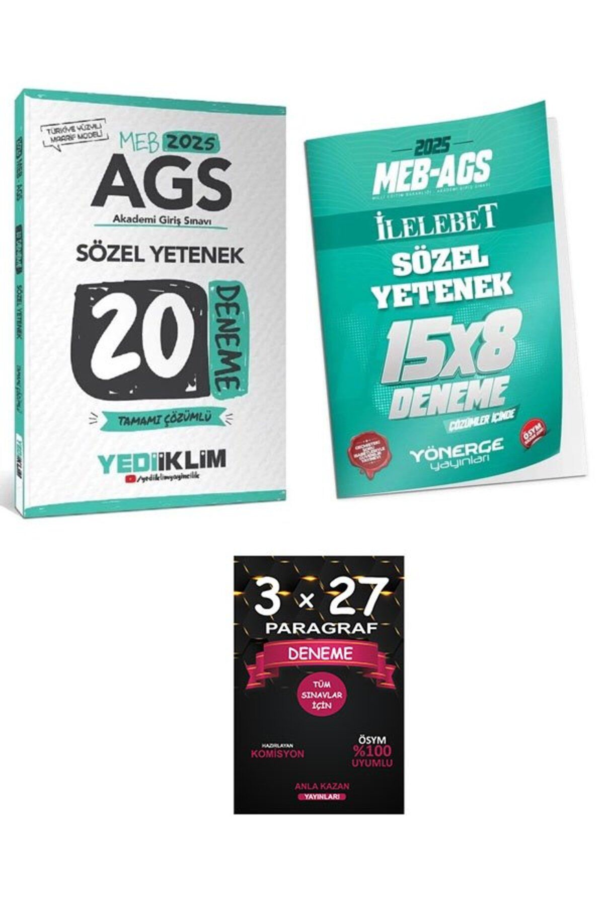 Anla Kazan Yayınları Yediiklim + Yönerge 2025 MEB-AGS Sözel Yetenek 20+8 Deneme 2 li Set+AnlaKazan Paragraf