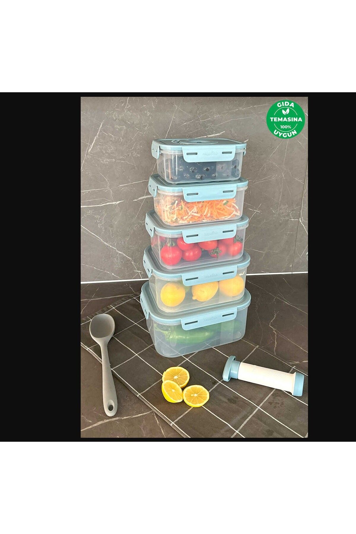 esdekor Seoul Taze Ürün Saklama Kabı 6'lı Set (0,6lt+0,9lt+1,3lt+1,9lt+2,5lt+Pompa