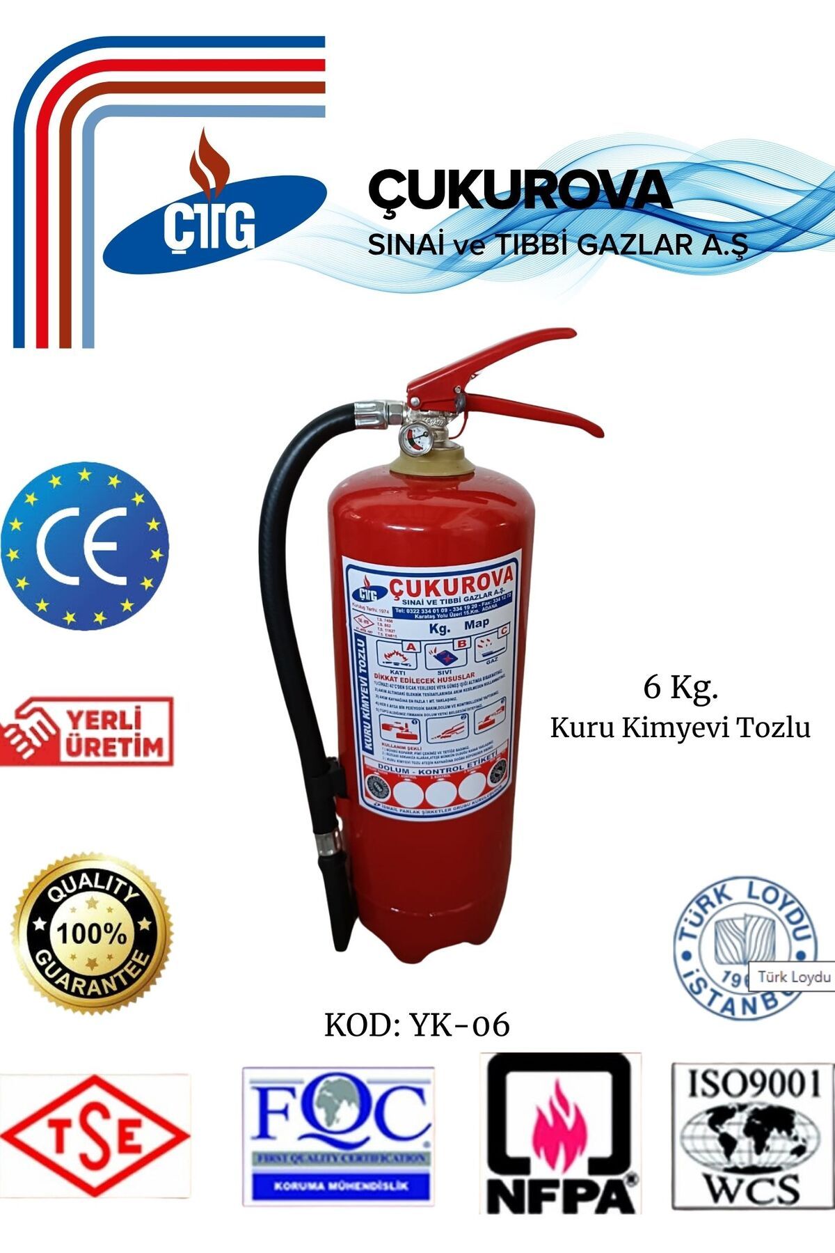 CTG Yangın Söndürme Tüpü/6 Kg Tozlu/askı Aparatı/fosfor Levha/ev,ofis,otel,hastane,okul/hızlı Teslimat