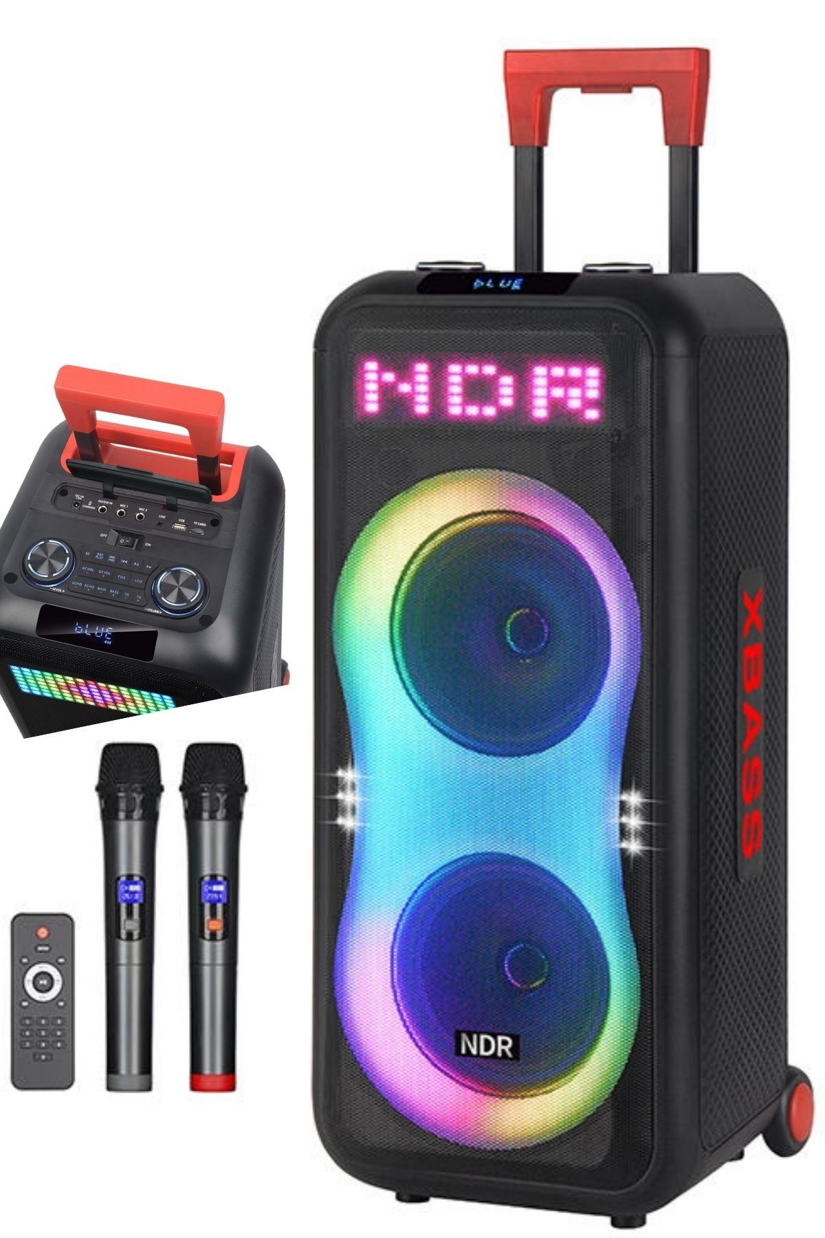 Zineets Işıklı Büyük Boy Party Box Bluetooth Hoparlör Taşınabilir Şarjlı Ses Sistemi Radyolu Karaoke Mic