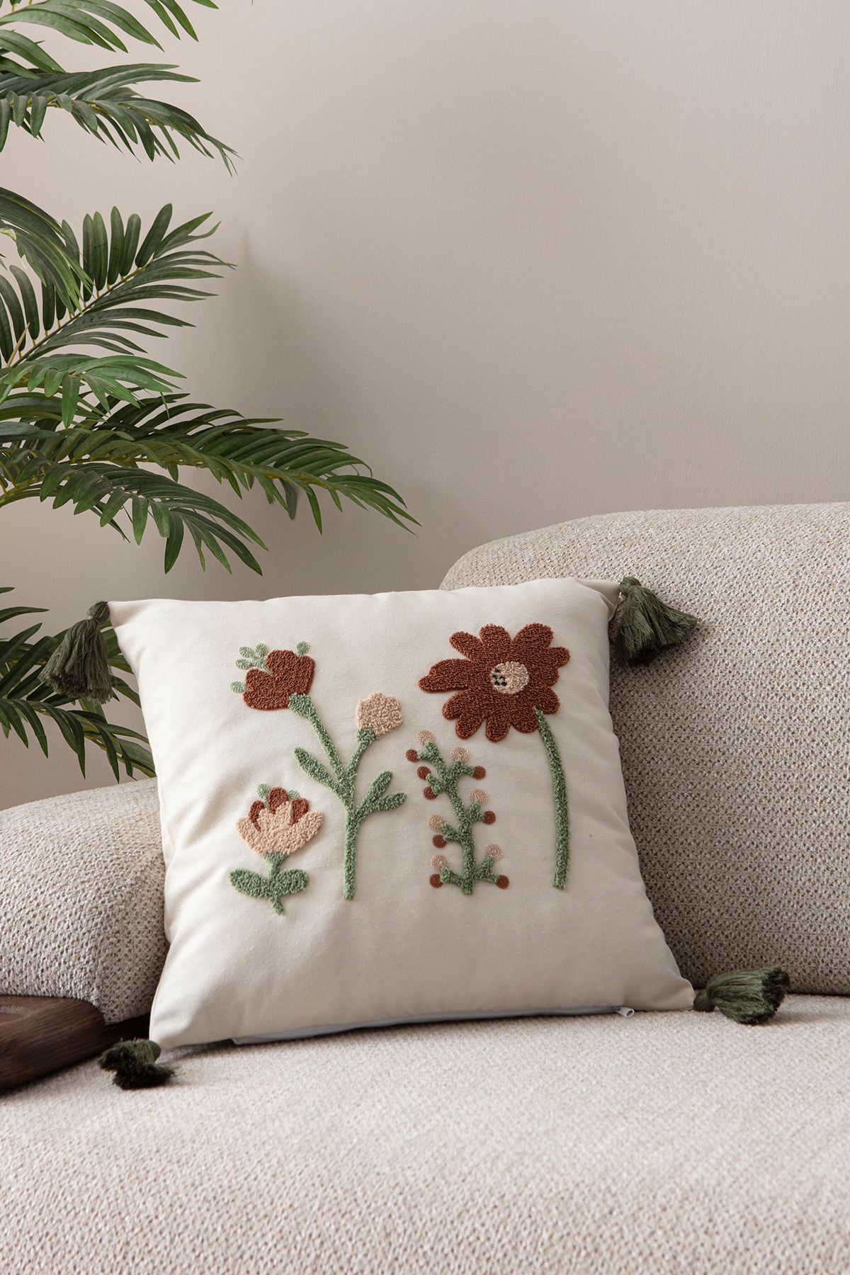 EVOTTO HOME COLLECTİON Comfort Punch Desenli Kırlent Kılıfı Kare Dekoratif Bohem Nakışlı Koltuk Yastık Kılıfı panç 45x45