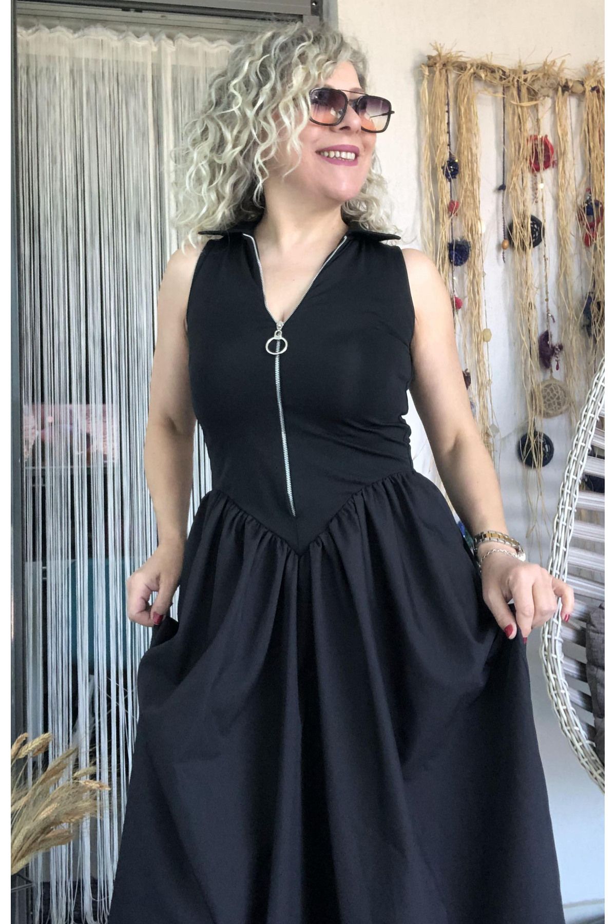 Dila Butik Scuba Poplin Fermuarlı Elbise