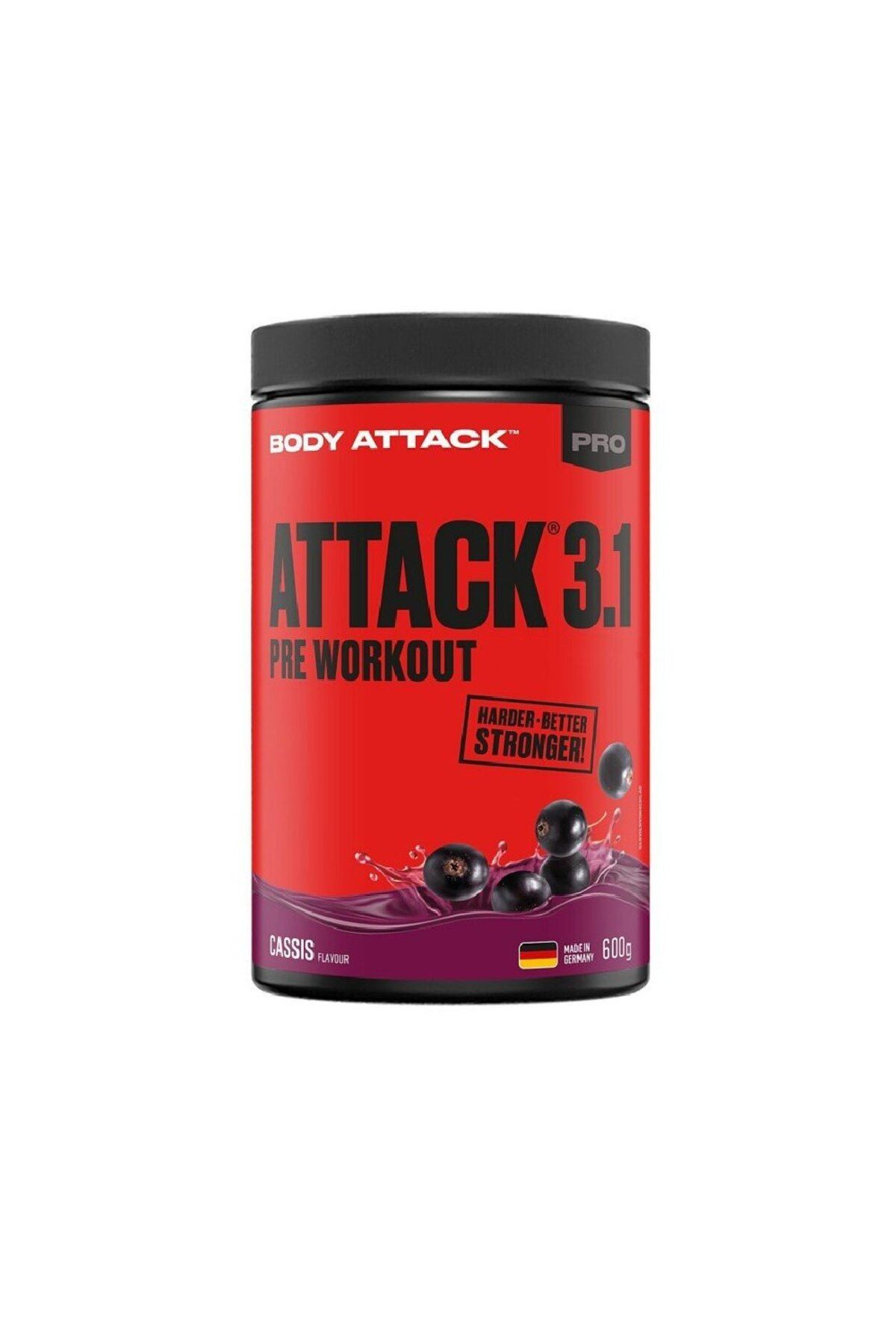 Body Attack Pre-workout Booster, Pudra, 600g, Body Attack, Supliment Pre-antrenamet Cu Cofeina Cassis - One Size