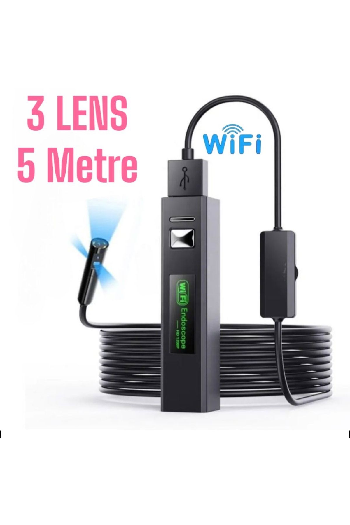 Urfakent 3 Lensli WİFİ Yılan Kamera 5 Metre Ve 10 Metre Seçenekli